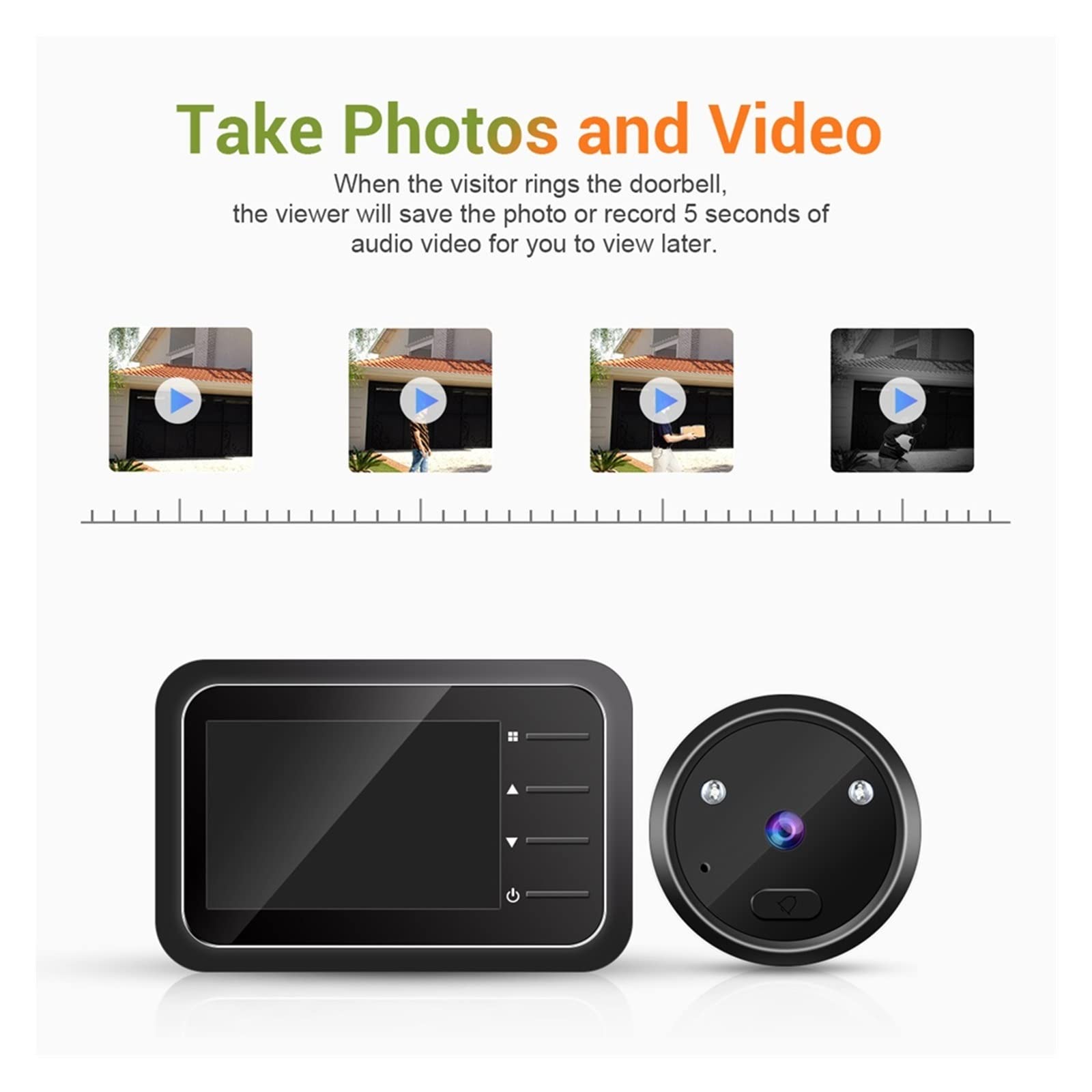 Spioncino video Telecamera for campanello Video-eye Registrazione automatica Vista notturna elettronica Spioncino digitale Entrata Sicurezza domestica,Resistente alle intemperie