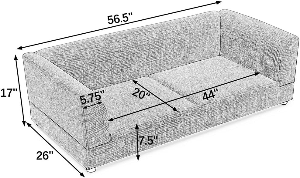 Dog Sofa Couch for Medium & Large Dogs, 56.5" Upholstered Pet Sofa Bed with Backrest & Armrests, Elevated Linen Dog Couch with Solid Wood Frame, Indoor Pet Furniture for Living Room,Beige