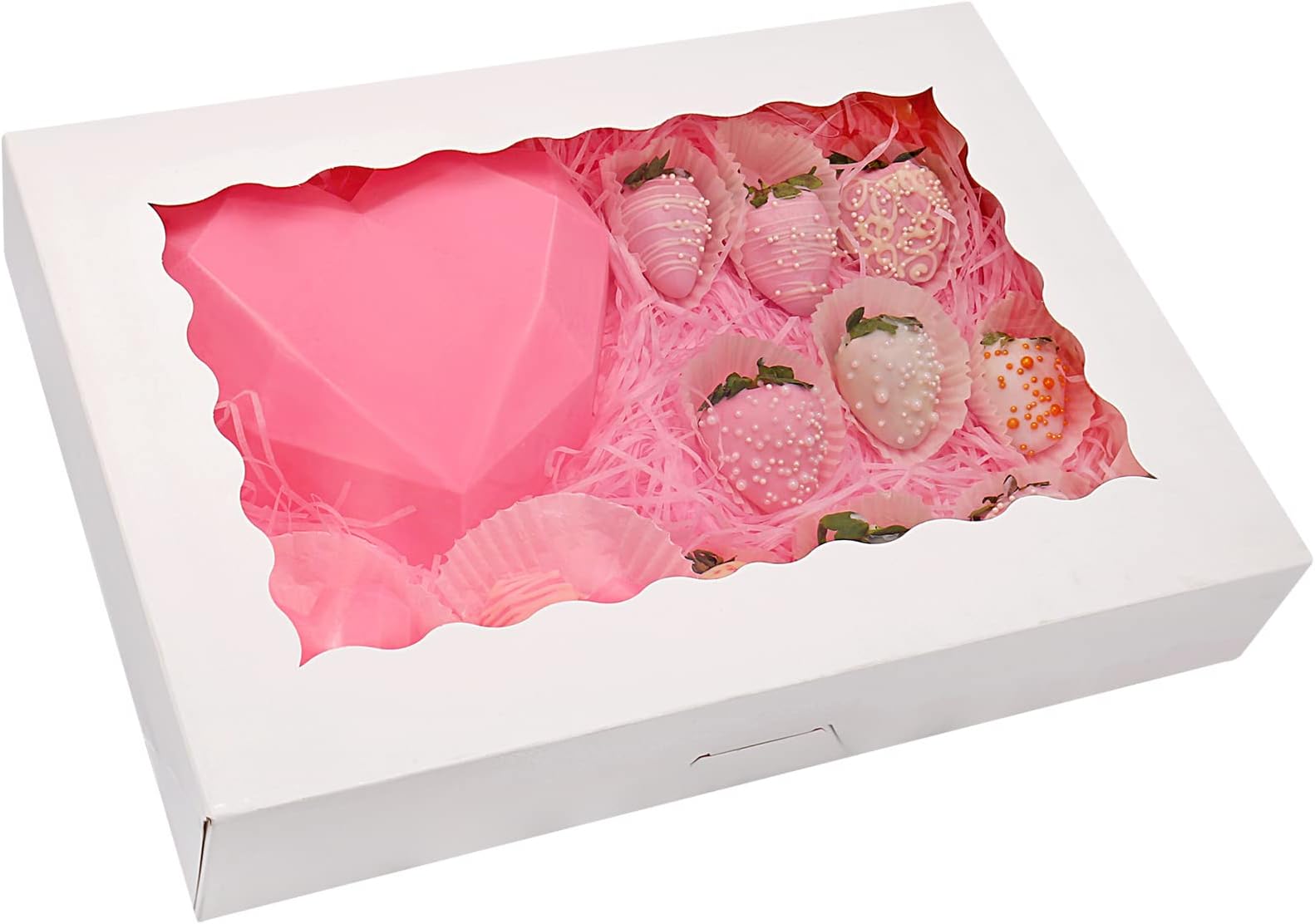 Tcoivs 20-Pack Bakery Boxes 14" x 10" x 2.5", Cookie Boxes, Auto-Popup Treat Boxes with Window for Donuts, Pies, Cakes, Muffins, and Pastries (White)