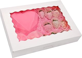 20-Pack Bakery Boxes 14" x 10" x 2.5", Cookie Boxes, Auto-Popup Treat Boxes with Window for Donuts, Pies, Cakes, Muffins, and Pastries (White)