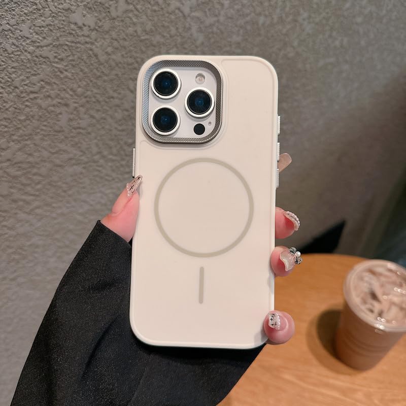 Image of ZR009 for iPhone 15 Pro Back Case Cover | Magnetic | Spiral Camera Protection Silicone Case - White