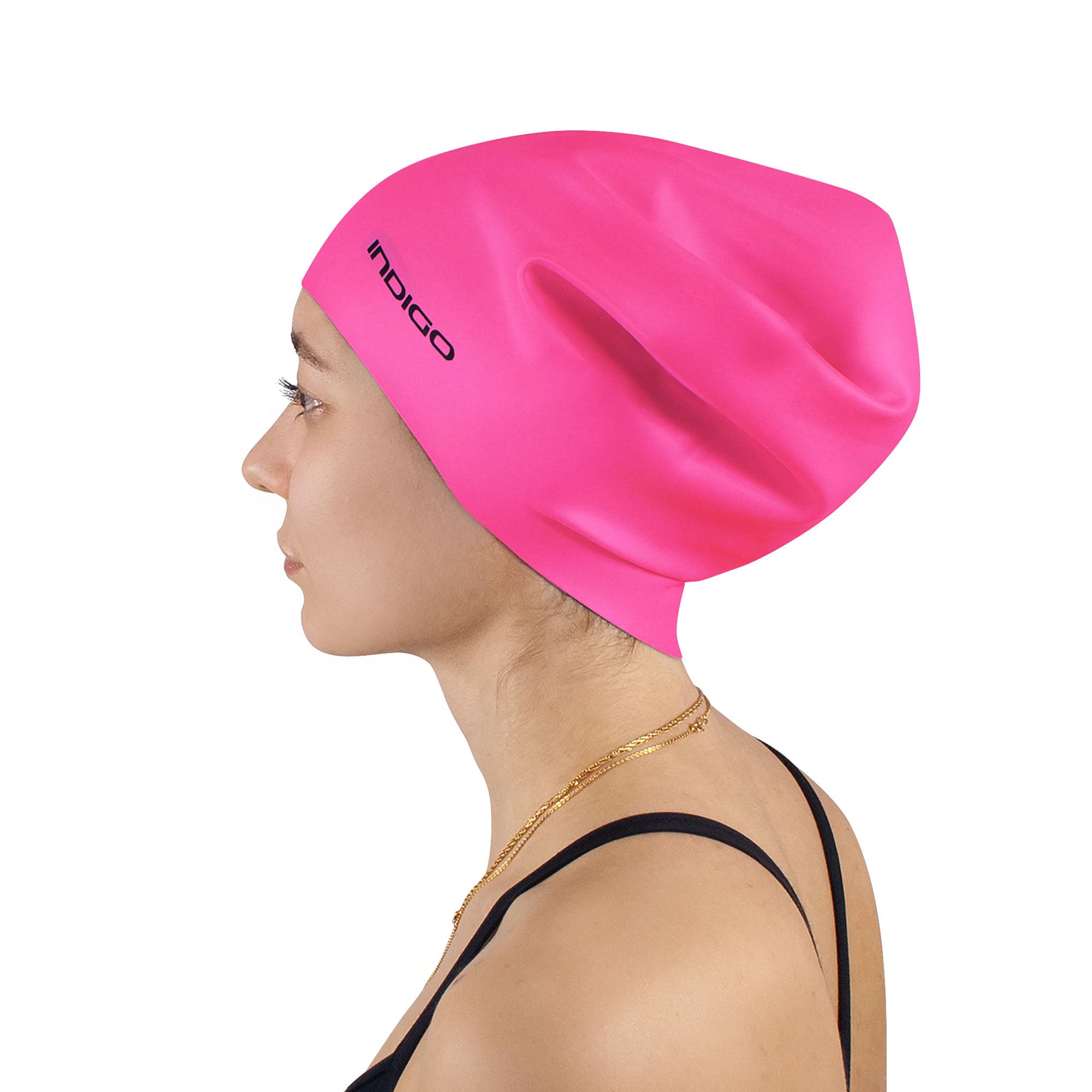 DRUNA Silicone Swim Cap | for Long Hair | Extra Large & Comfortable | Waterproof & Durable | Ideal for Thick Hair | Bright Colors | for Ocean & Pool (Cyclamen)