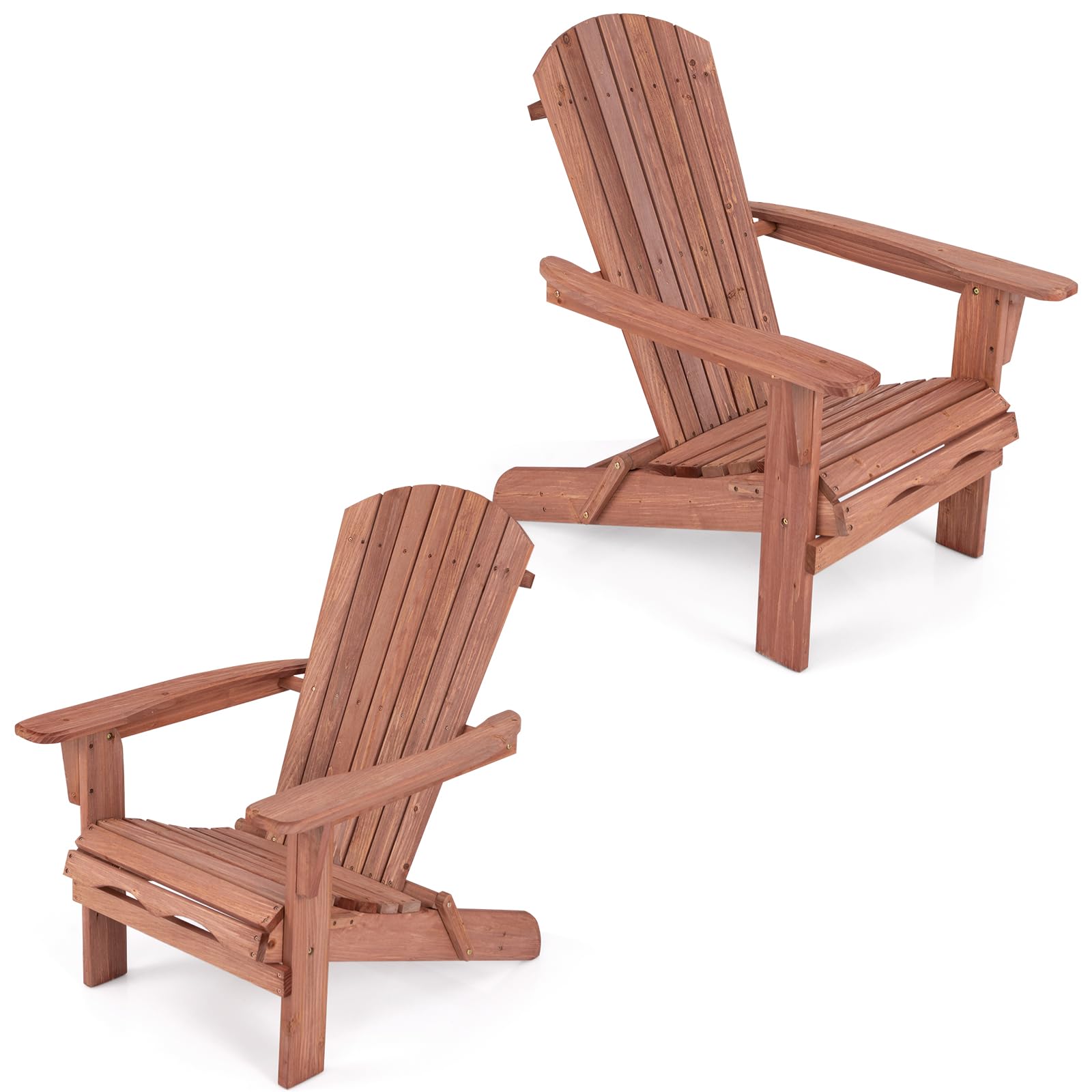 KOMFOTTEU Sedia Adirondack Pieghevole in Legno di Abete, Portata 180kg, Naturale, 2 Pezzi