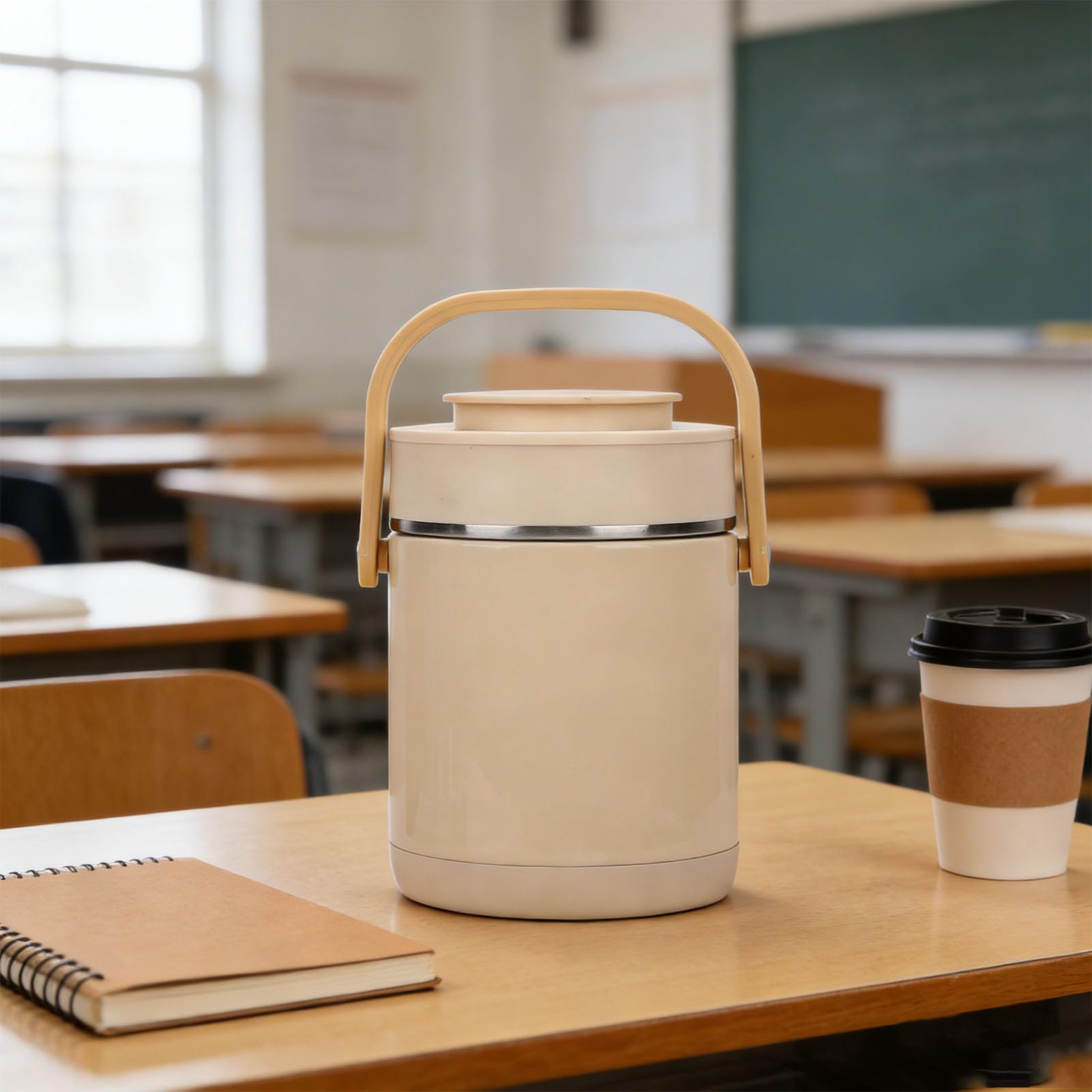 Bewinner 1,6 L Elektrische Lunchbox, 304 Edelstahl-Innentopf, USB-Heizung, Mehrere Kochfächer, Auslaufsicherer, Isolierter, Beheizter Lebensmittelbehälter für Geschäftsreisen, Beige