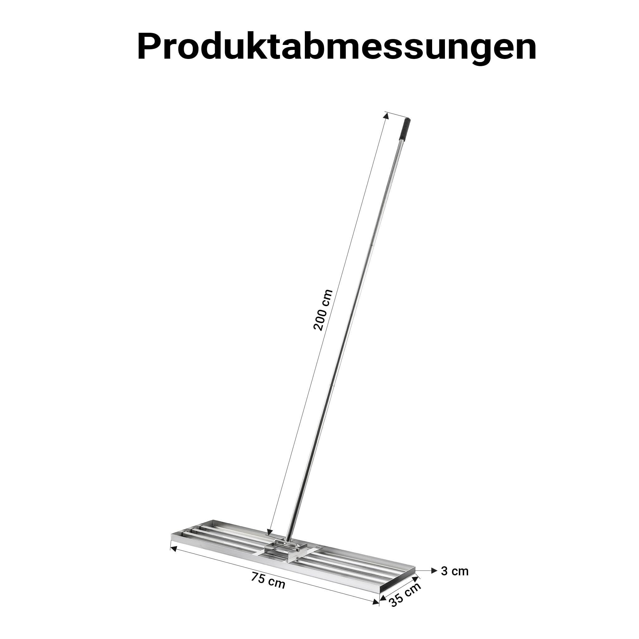 Wiltec Edelstahl Rasenrakel mit Stiel Größe L, Flächenebner 35 x 75 x 2,8 cm Unebenheiten im Rasen ausgleichen, Leveler Gartengerät zum Rasen sanden