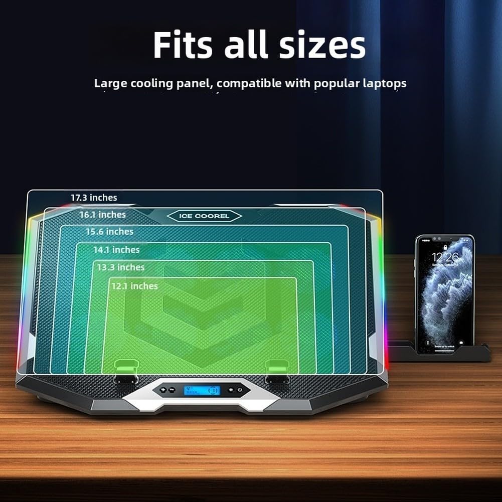 Ice Coorel Laptop-Kühler mit 8 leisen Lüftern, RGB, geeignet für Laptops von 30,5 bis 43,9 cm (C)