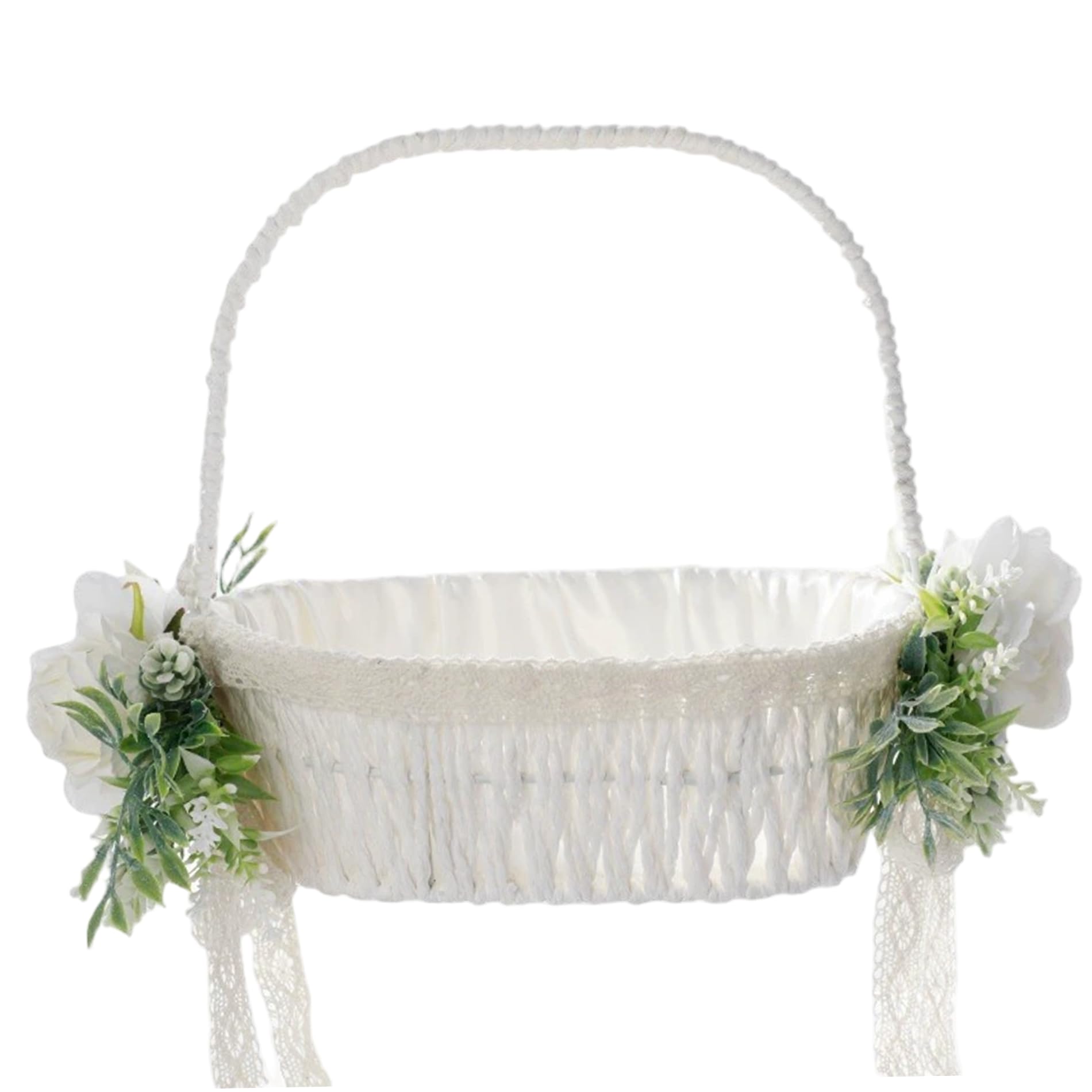 Azidweryq Girls White Flower Baskets, Vintage Romantic Handheld Flower Baskets For Rural Household Decoration, Wedding Party