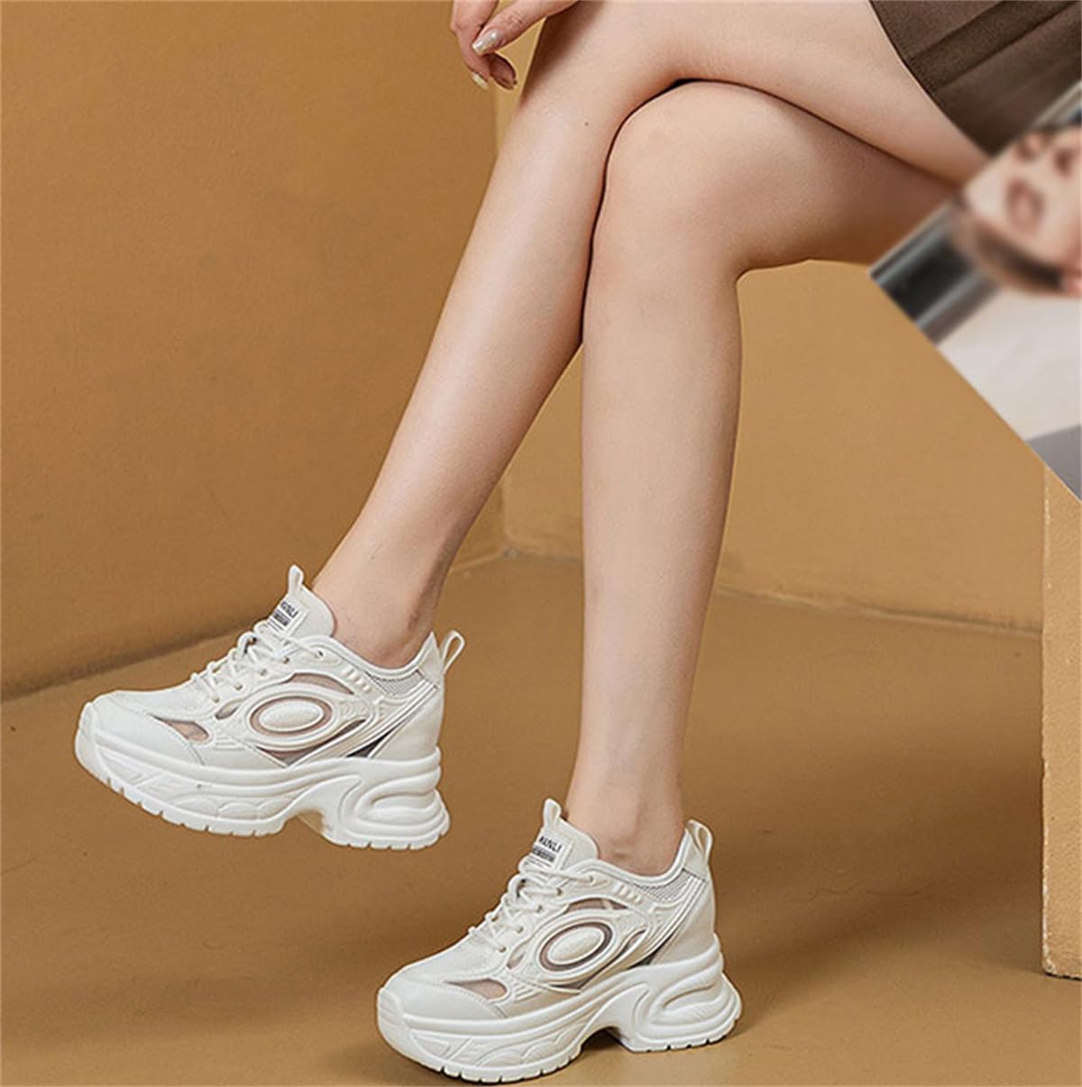 Zapatillas De Tacón Alto con Cuña para Mujer, Zapatos De Moda para Caminar con Cordones, Antideslizantes, Cómodos Que Elevan El Interior para Las Mujeres