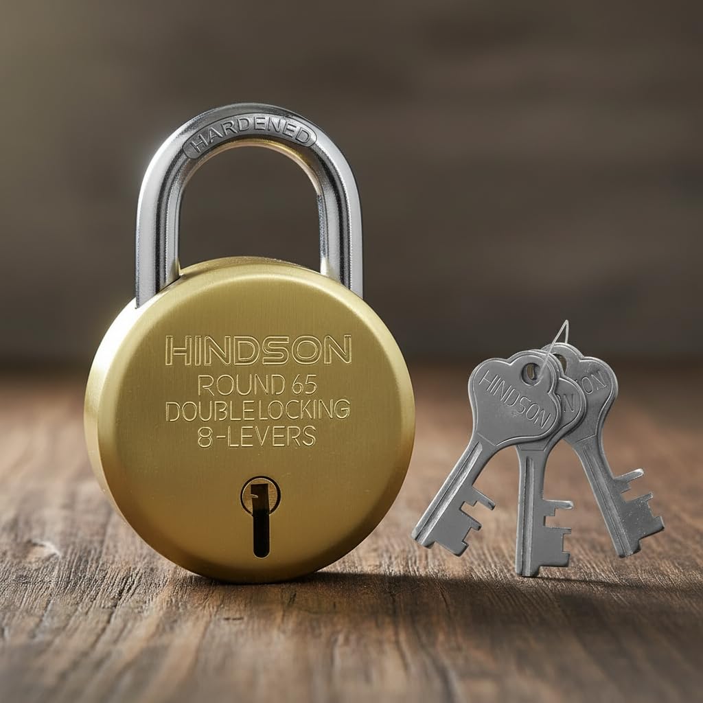 Hindson India 65mm Gold Finish Steel Padlock – Double Locking, 8 Lever, includes 3 Keys – High-Security Padlock for Gates, Doors, Shutters, Home-image-7