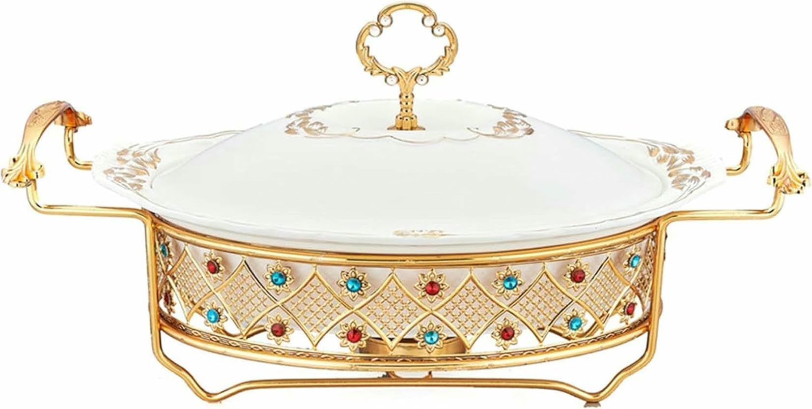 Set di Buffet in Ceramica con Riscaldamento A Fornello E Piattaforma, Grande, con Decorazione di Diamanti, Ideale per Buffet, Ristoratori, Cucine E ~/