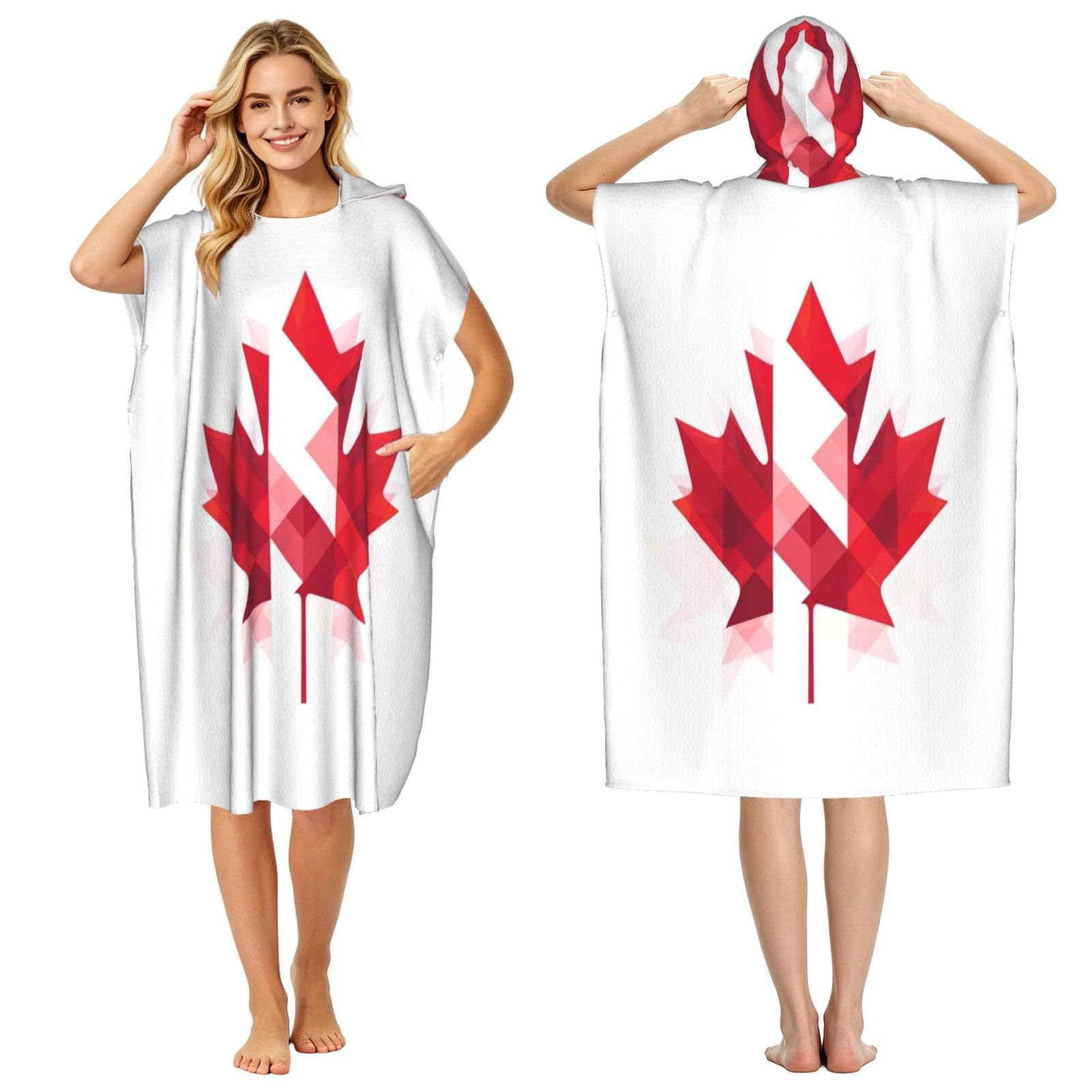 KLGRTJHK Canada Flag Adult Hooded Beach Poncho Towel 43"X35"