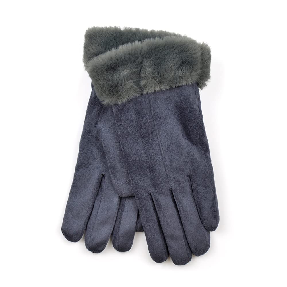 Undercover Women's Grey Fleece Lined Winter Gloves With Faux Fur M/L