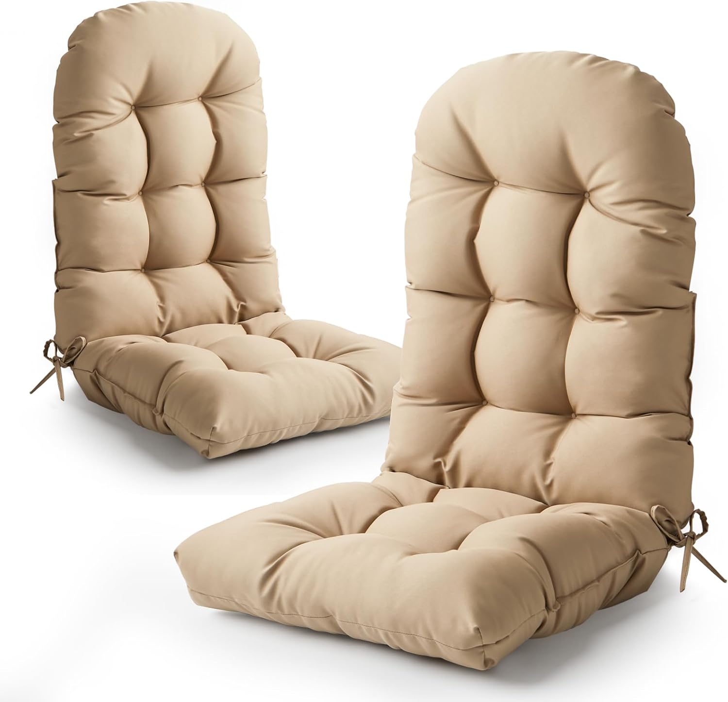 Adirondack Chair Cushion, High Back Patio Cushions with Adjustable Ties, 48.8 x 20.4 x 4.3, Waterproof Tufted Pillow, Fade Resistant Seat Rocking Chair Cushion for Indoor/Outdoor, Khaki, 2 Khaki Count of 2