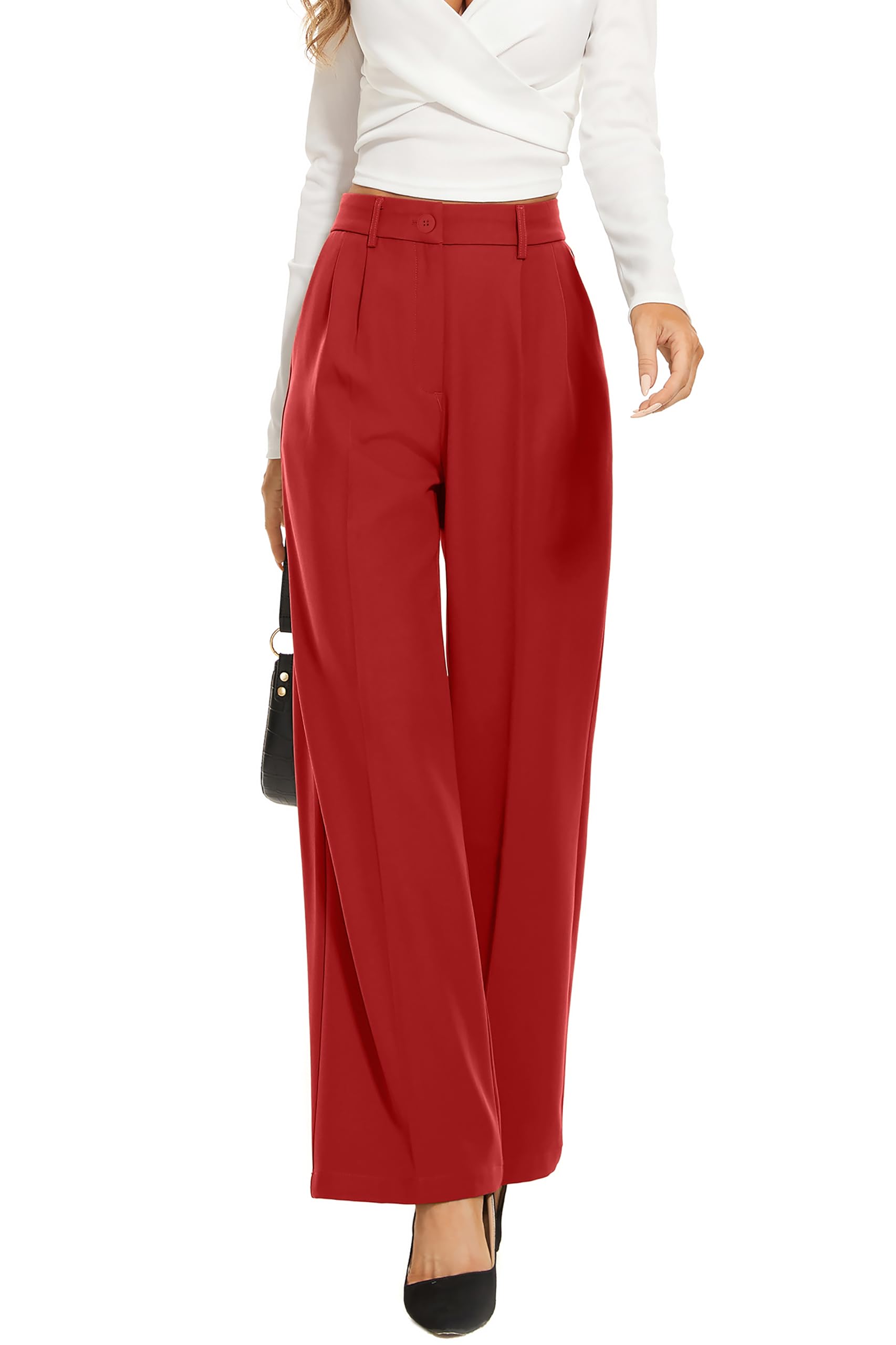 FUNYYZO Wide Leg Pants Womens High Elastic Waisted in The Back Business Work Trousers Long Straight Suit Pants