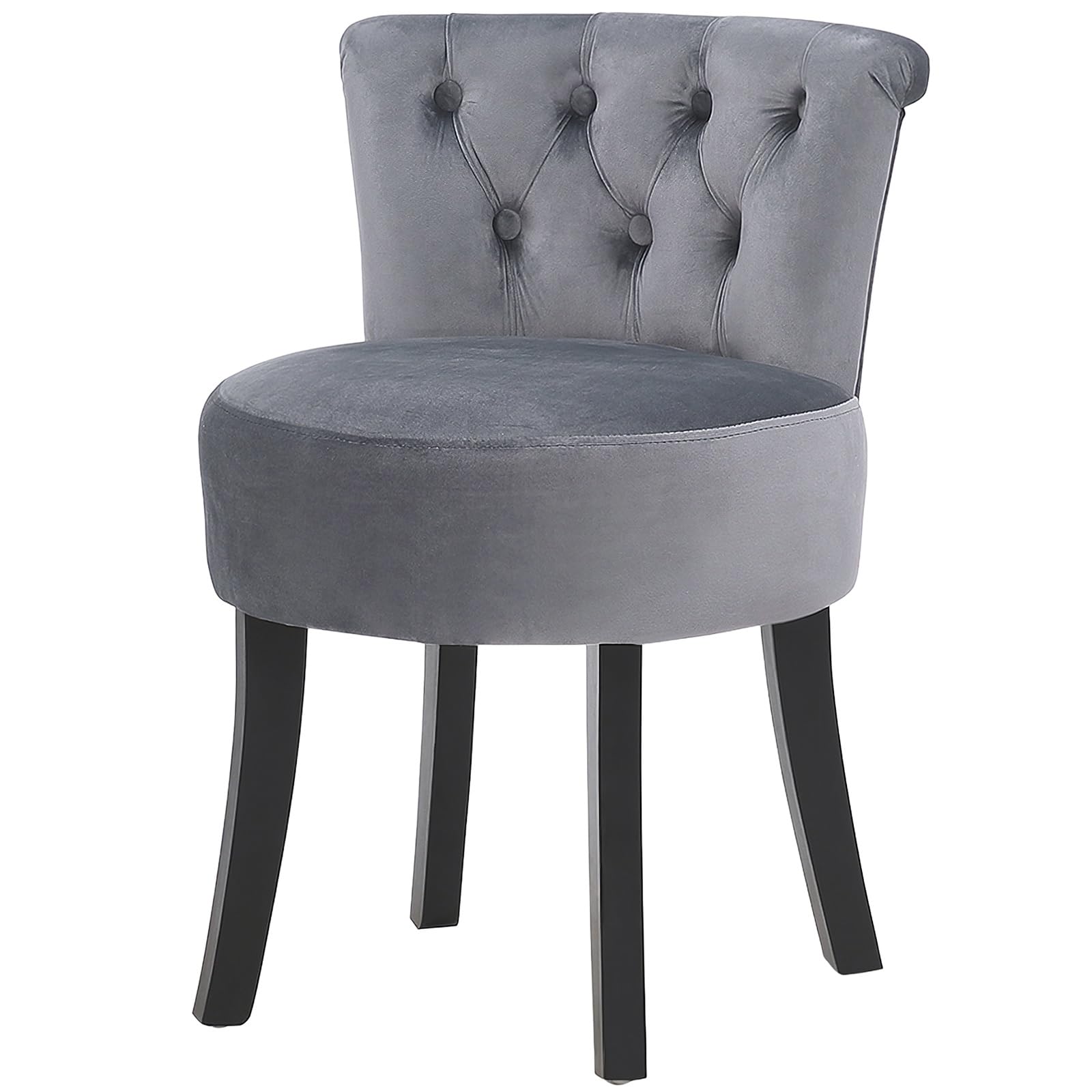 Warmiehomy Vanity Dressing Table Chair with High Backrest and Wooden Legs, Comfy Velvet Makeup Stool for Bedroom Dressing Table, Living Room, Entryway, Grey