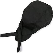 Supertool Chefs Cap Fashion Kitchen Chef Hats Hotel Chef Waiter Work Cap Canvas Elastic Skull Cap Pirate Cap Professional Catering Chef Hat Bandana Cap Ribbon Turban (Black), Black/White, One size
