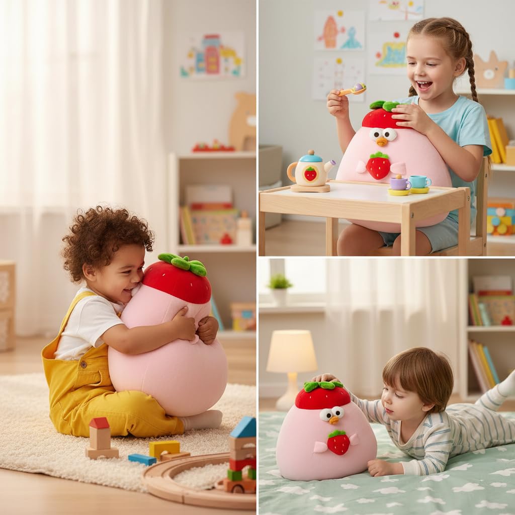MINISO 14in Strawberry Dundun Pillow – Cute Plush Cushion, Soft Cartoon Pillow for Kids & Gift 4