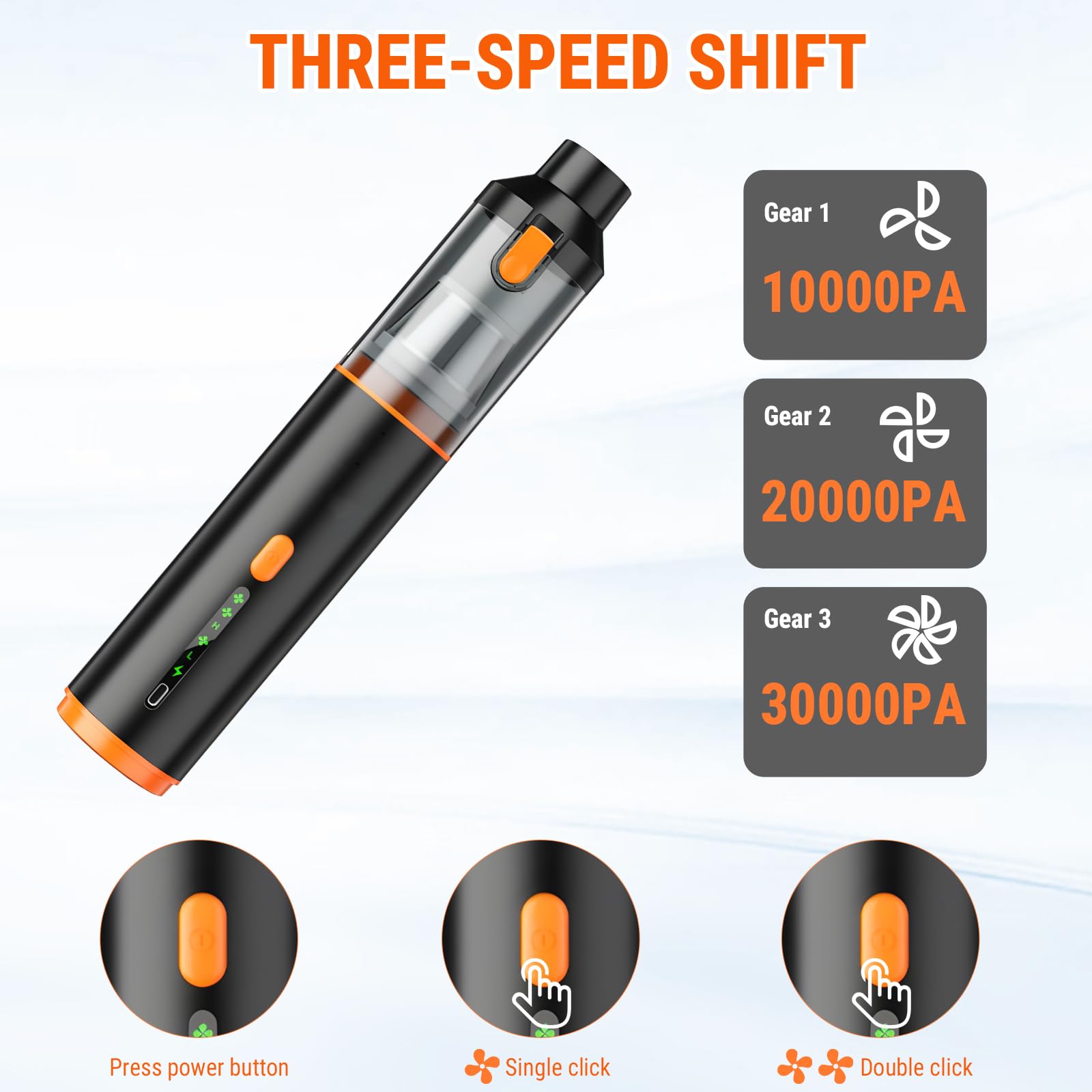 Nikou Aspirabriciole Senza Fili, Mini Aspirapolvere Portatile Auto 19000PA | 4 in 1 Ricaricabile Aspirapolvere Potente, Aspiratore e Soffiatore, 3 Velocità, per Casa Auto Peli di Domestici Scrivania PC
