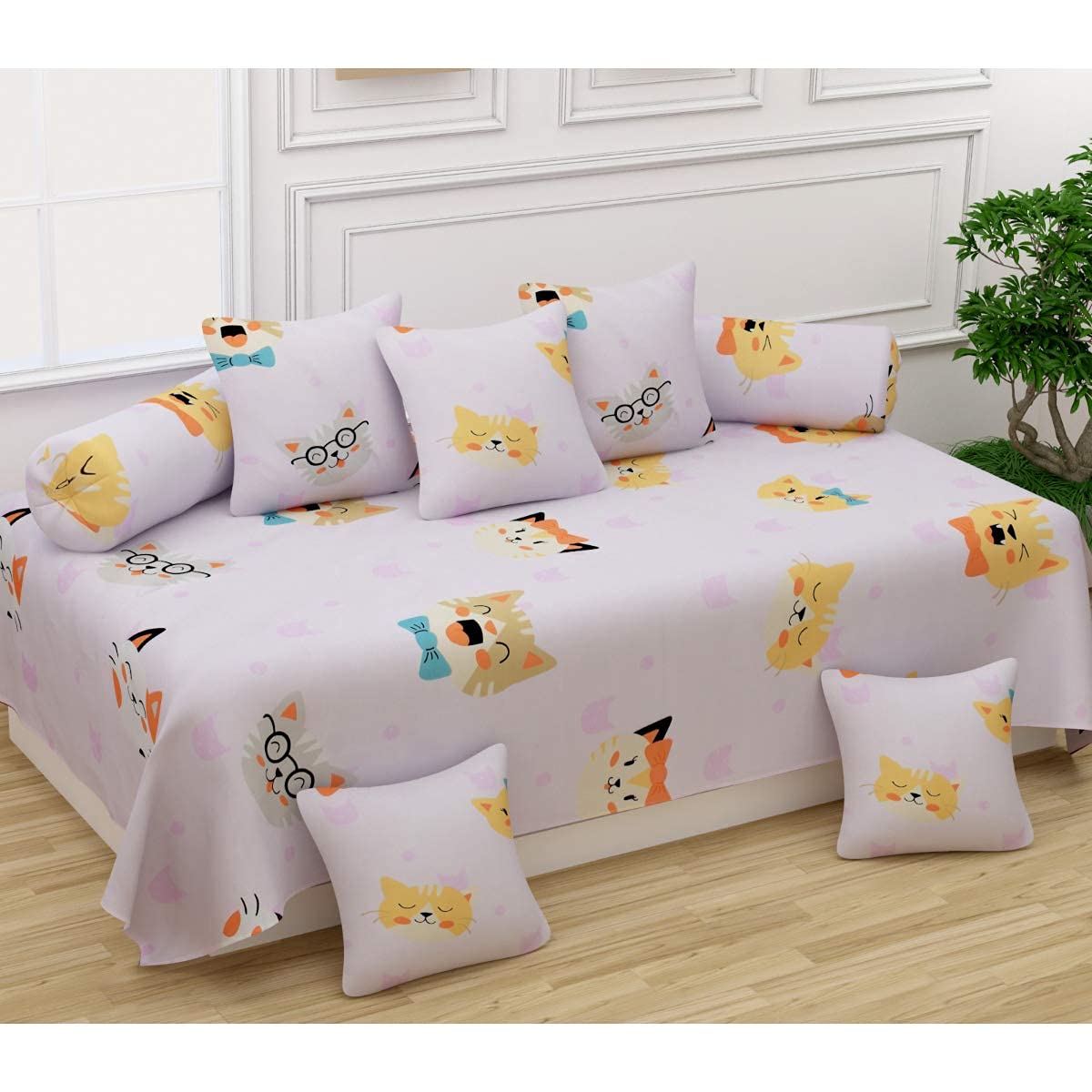 SIMRITA Poly Cotton 8 Piece Kids Diwan Set Including 1 Bedsheet, 5 Cushion Covers and 2 Bolster Covers,-picture-23