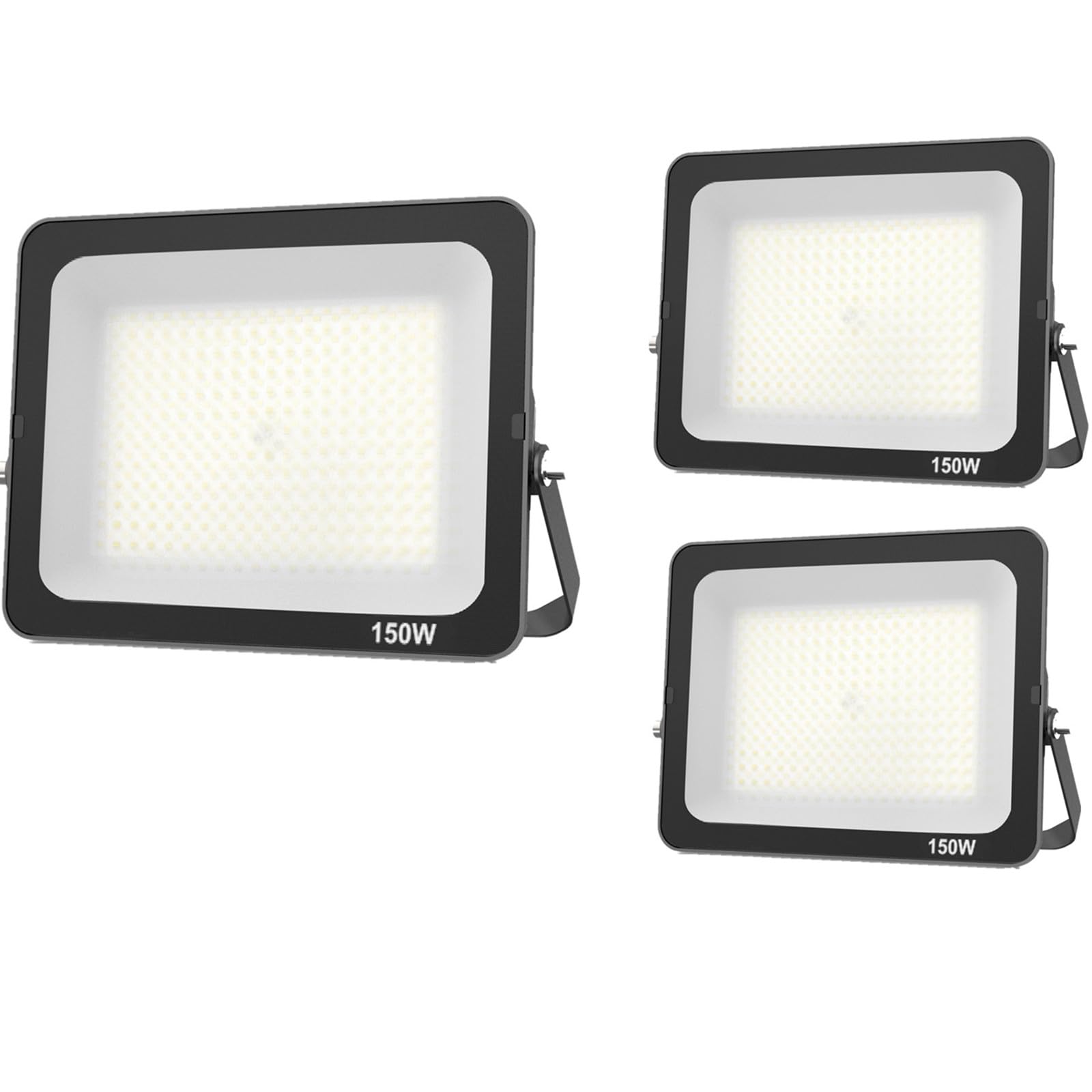 Tonuuoei 150W LED Floodlight Outdoor 3pcs, Security Lights 6500K Daylight, IP66 Waterproof Super Bright Spot with Wove Glass for Garden, Yard, Garages, Warehouse, Patio, Billboard