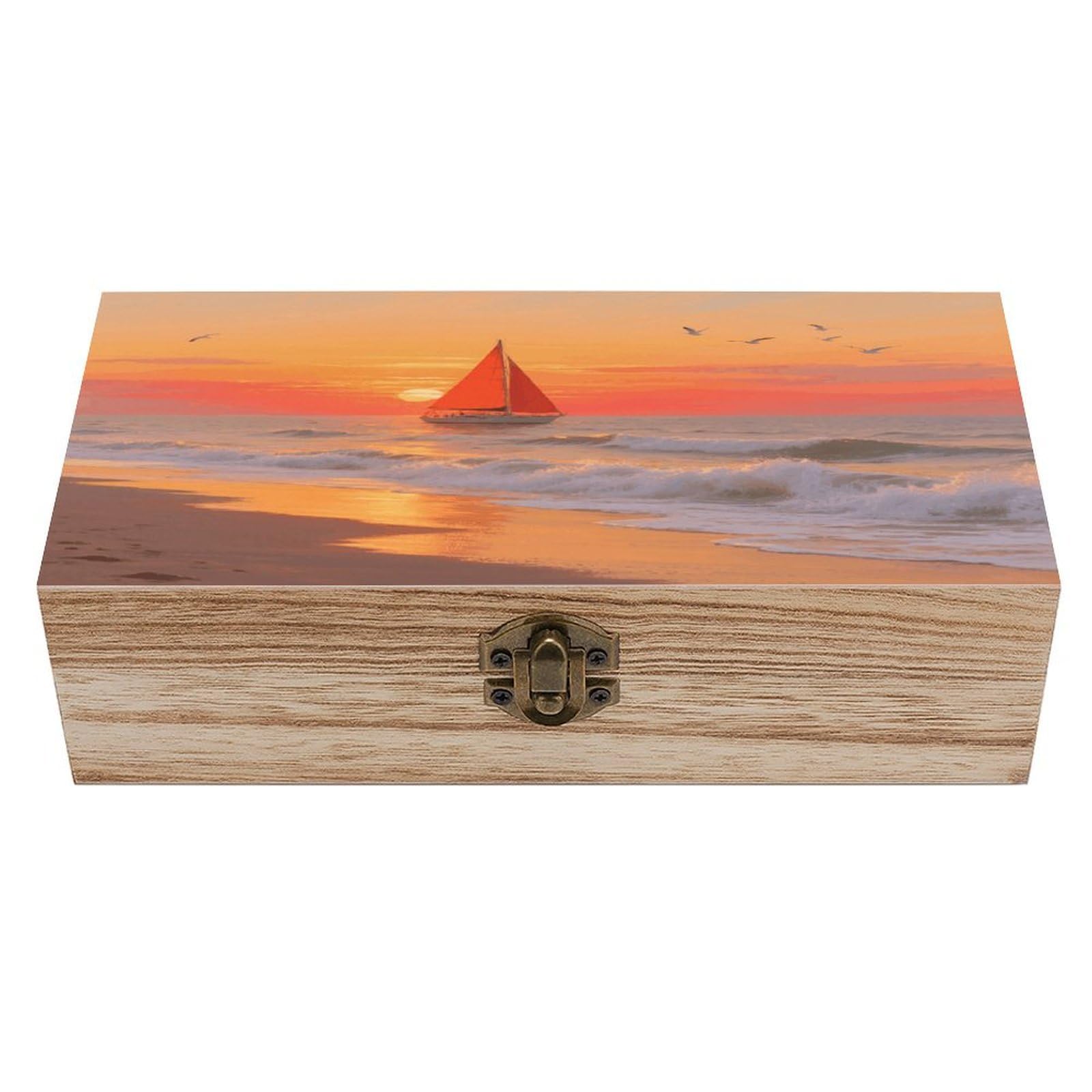 VstaDank Sailing at The Seaside Wooden Storage Box Vintage Wood Box with Lid Large Wooden Jewelry Boxes DIY Wood Gift Boxes Exquisite Jewelry Case Art Stash Keepsake Storage Case