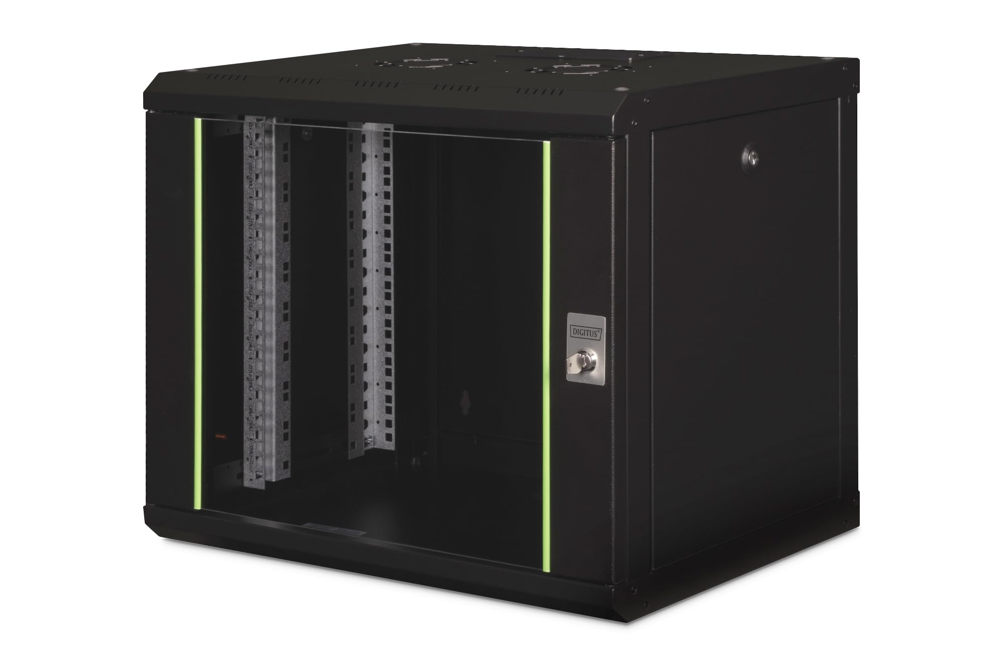 DIGITUS Netzwerk-Schrank 19 zoll 9 HE - Wandmontage - 450 mm Tiefe - Traglast 100 kg - Unique Serie - Glastür - Schwarz