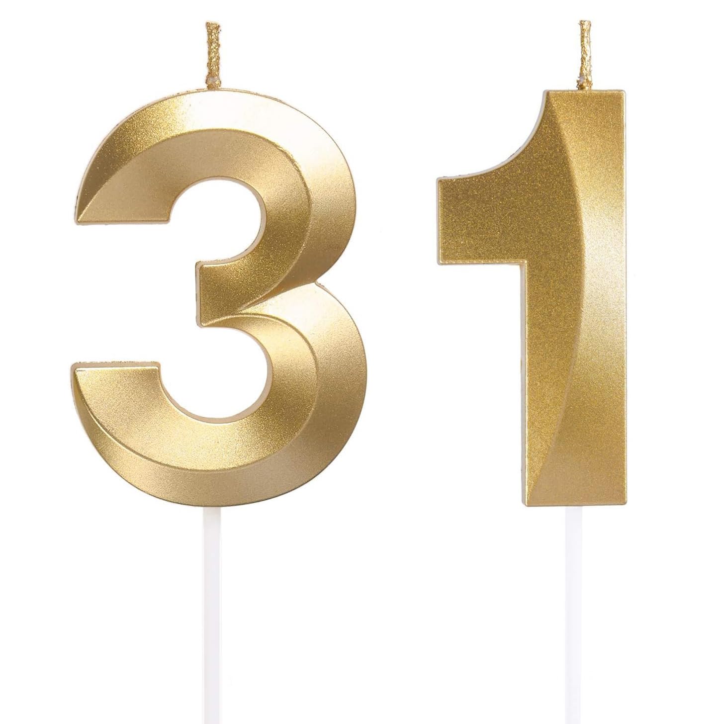 Vela número 13/31, velas doradas con números 3D para decoración de tarta de cumpleaños 13/31, suministros de decoración de fiesta de aniversario de boda