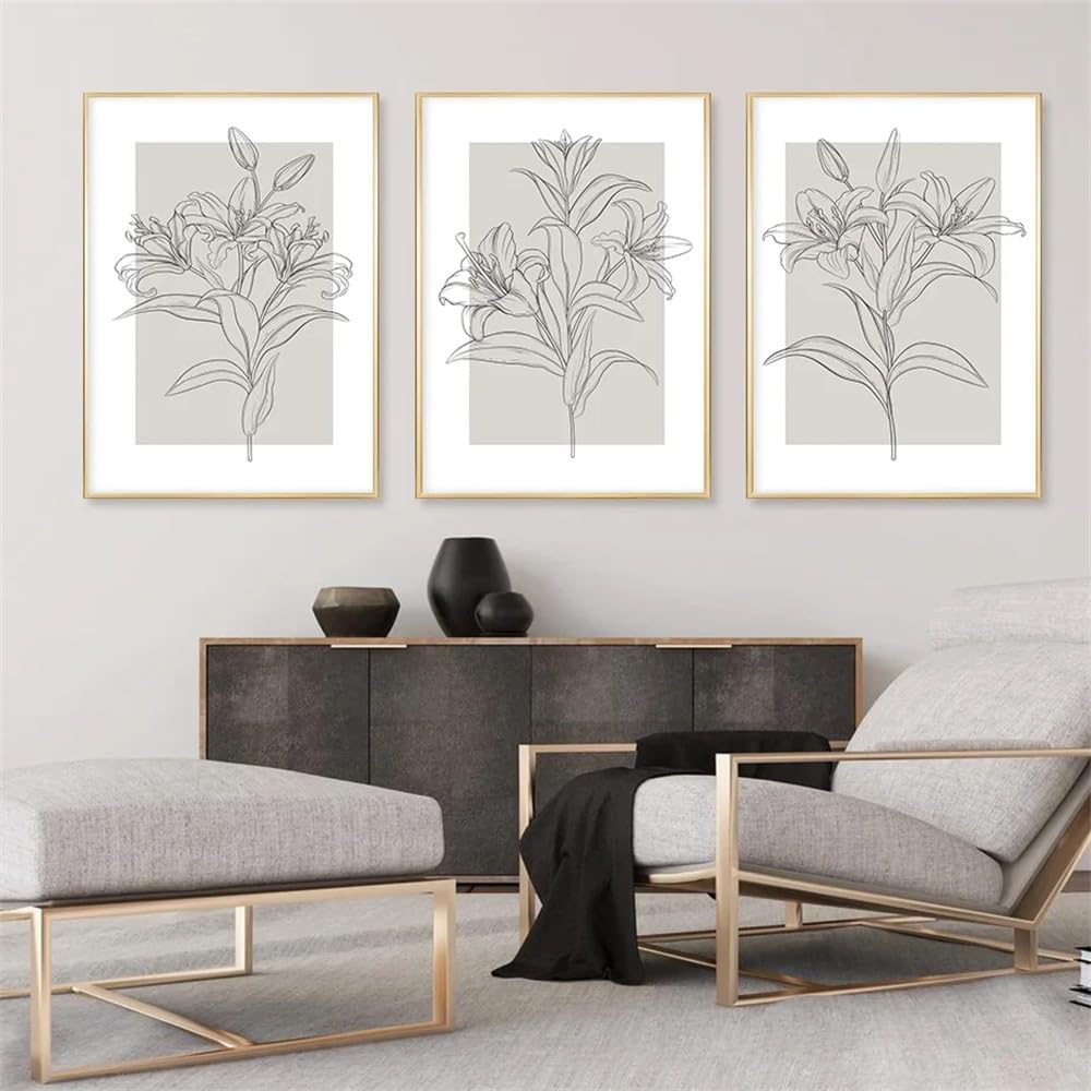 WUHBCZ Canvas Paints-Abstract Neutral Botanical Line Beige Wall Art Posters Minimalist Canvas Painting Prints Pictures Modern Living Room Interior Home Decoration-60 * 70cm/3PCS (No Frame)
