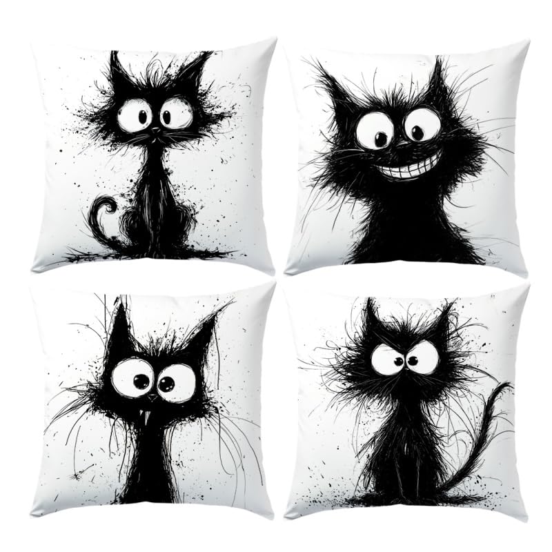 SEVENWELL Lot de 4 housses de coussin décoratives avec motif chat...