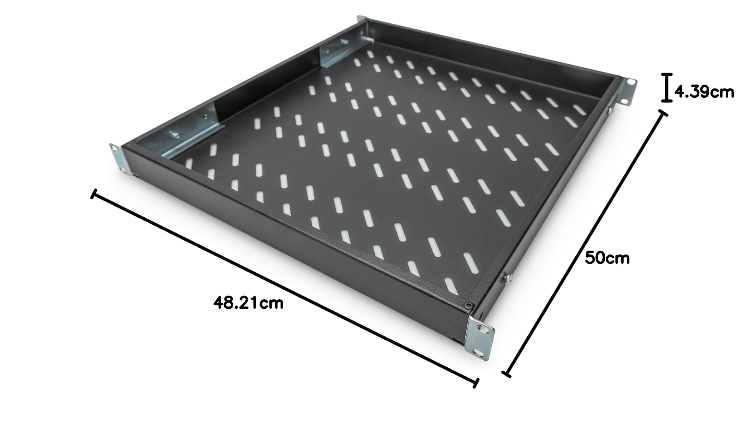 DIGITUS Estante - Profundidad variable - Para instalación fija - 19 pulgadas - 1U - Capacidad de carga 50 kg - Para armarios de red y servidores - A partir de 800 mm de profundidad de armario - Negro