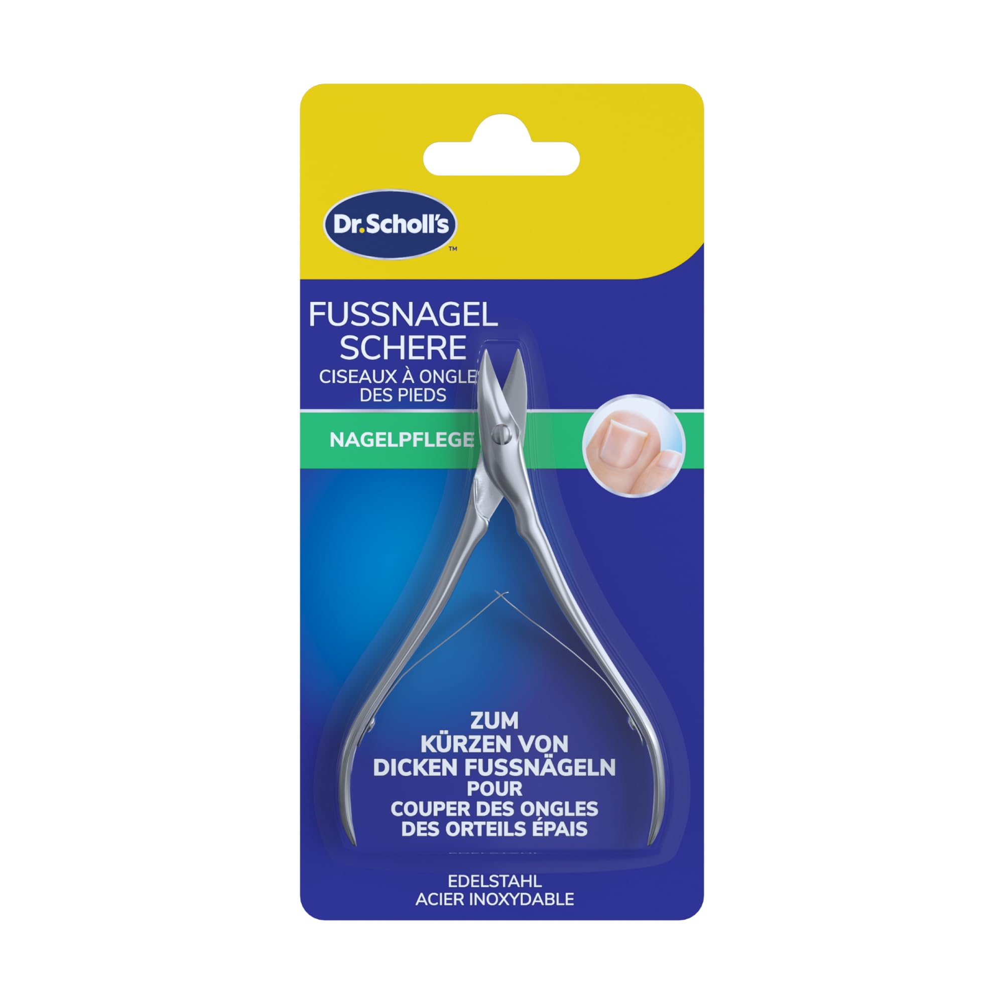 Scholl Fußnagelschere – Fußnagel-Konturpräzision, Ergonomischer Griff, Doppelfeder