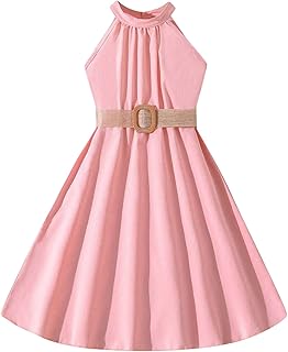 Daddys Pequeño Misterio Vestido de Niños Color Sólido Cuello Colgante Colección Cintura Vestido Princesa Vestido Moda Outwear Colorido Niñas