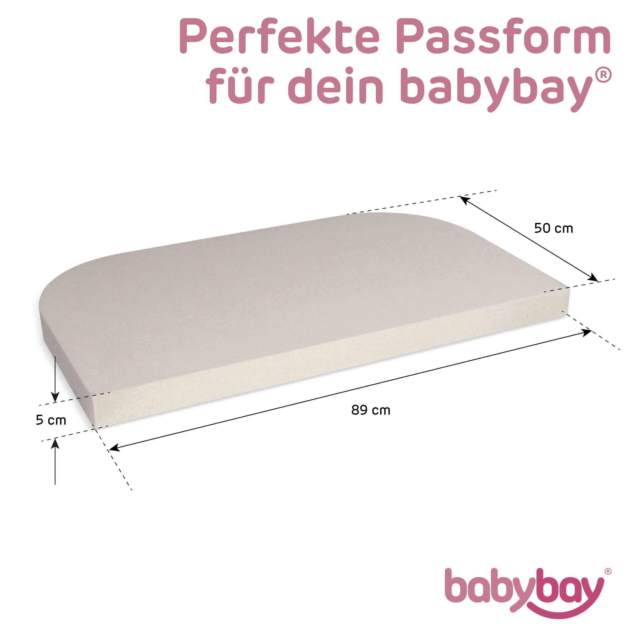 babybay Prześcieradło dżersejowe z gumką Deluxe z membraną pasuje do modelu Maxi, Midi, Boxspring, Comfort und Comfort Plus, beżowe, 89 x 50 cm (1 opakowanie)