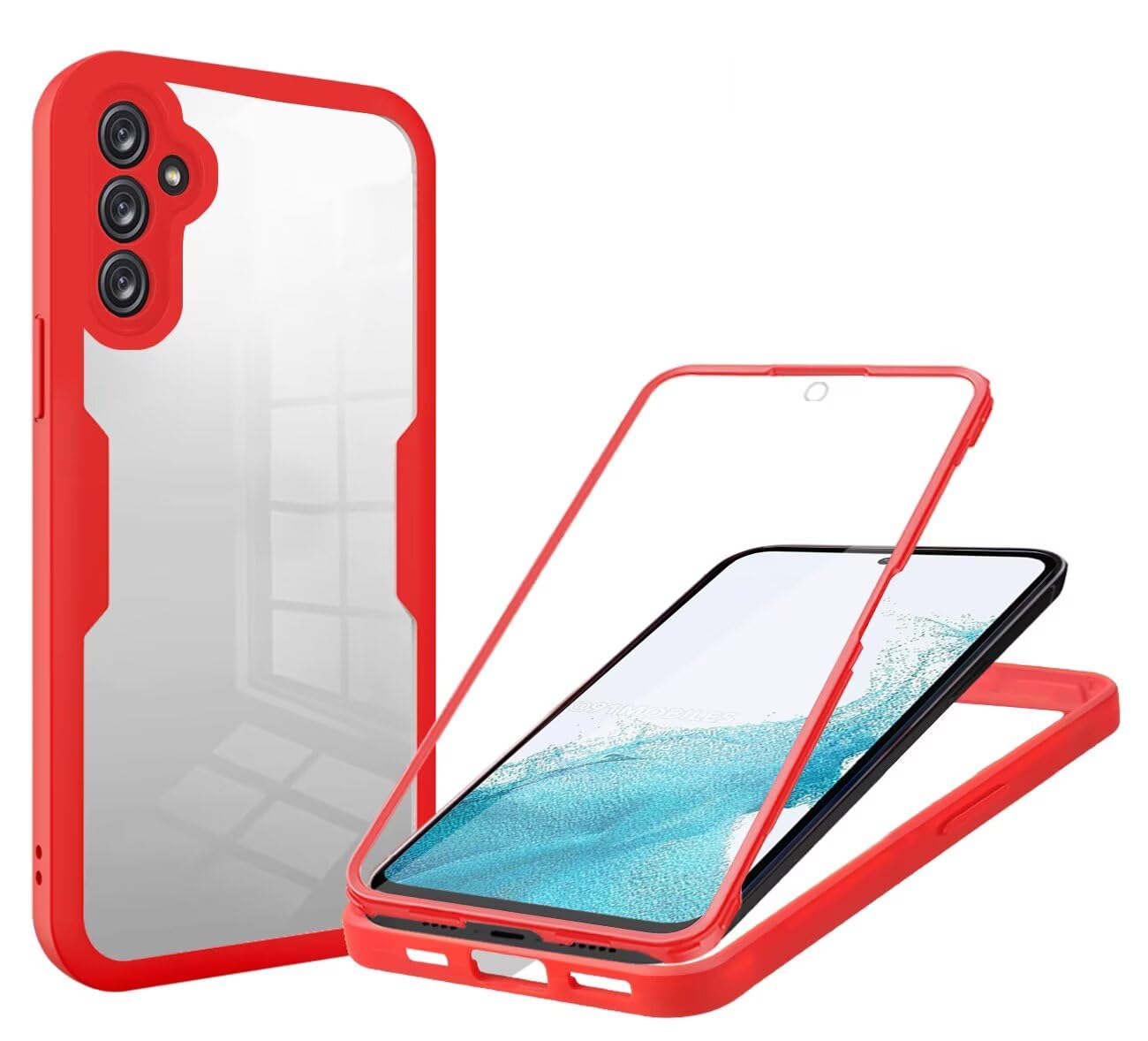 Case Compatible with Samsung Galaxy A55, Shockproof Case with Screen Protector, 360° Protection Case Heavy Duty Double Bumper Case (Red)