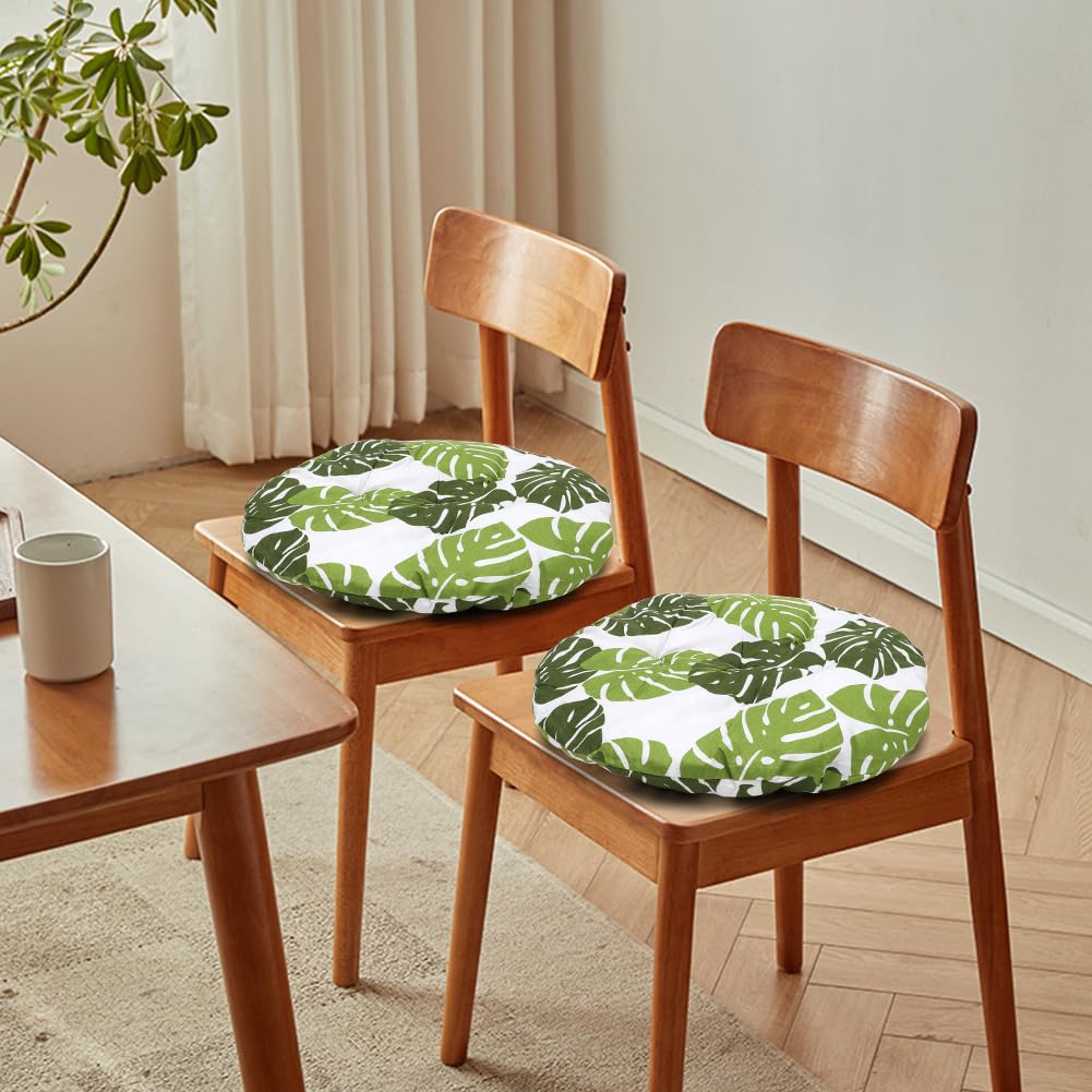Juego de 4 cojines para silla redondos, cómodo cojín de asiento 40x40x3cm, cojín de suelo redondo, funda de silla para interior y exterior para comedor, sala de estar, estudio (hoja de plátano