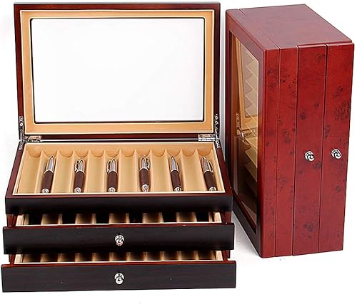 Miniatura 2 de Caja de exhibición de 34 ranuras para bolígrafos de madera, 34 bolígrafos, estuche coleccionista con parte superior transparente, caja organizadora