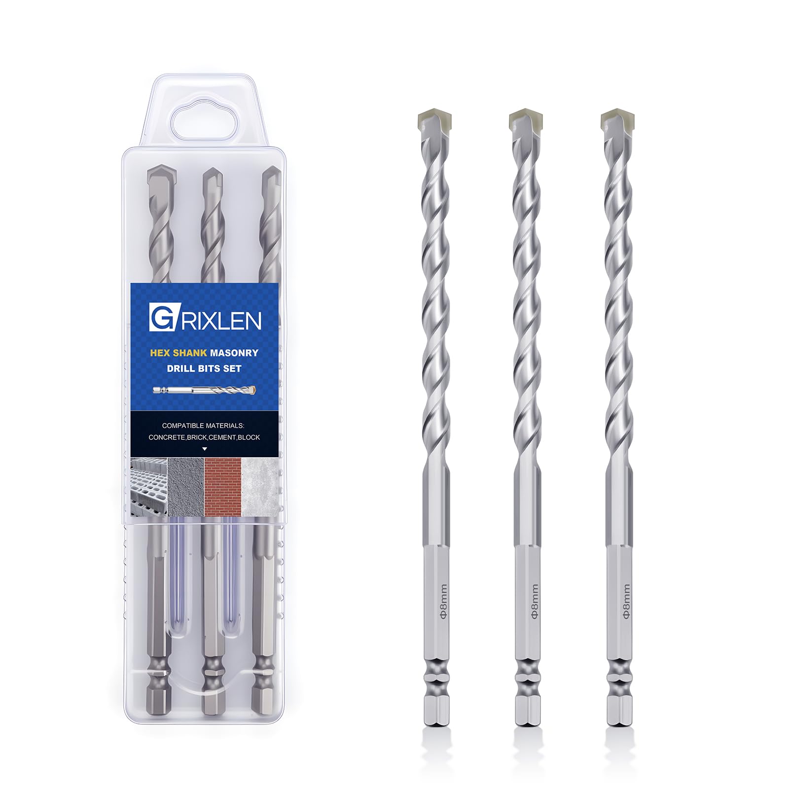 GRIXLEN Masonry Drill Bits - 3 Pack -1 GRIXLEN Masonry Drill Bits - 3 Pack -1