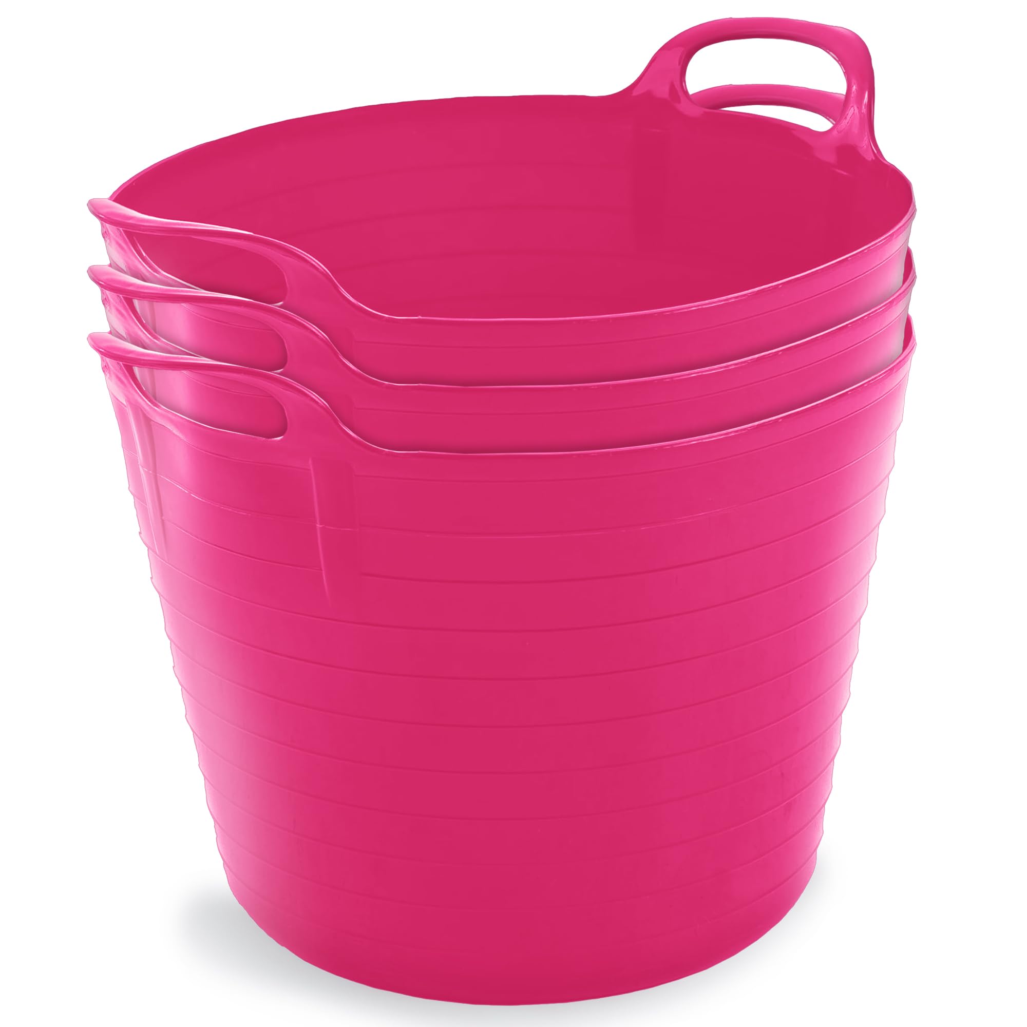 Neat Plastics 42L Flexi Tubs 3 Packs - Versatile Large Garden Tubs with Handles, Handy Builders Buckets Heavy Duty, Ideal Bath Bucket & Flexi Bucket, Durable Flexible Buckets for Home & Garden (Pink)
