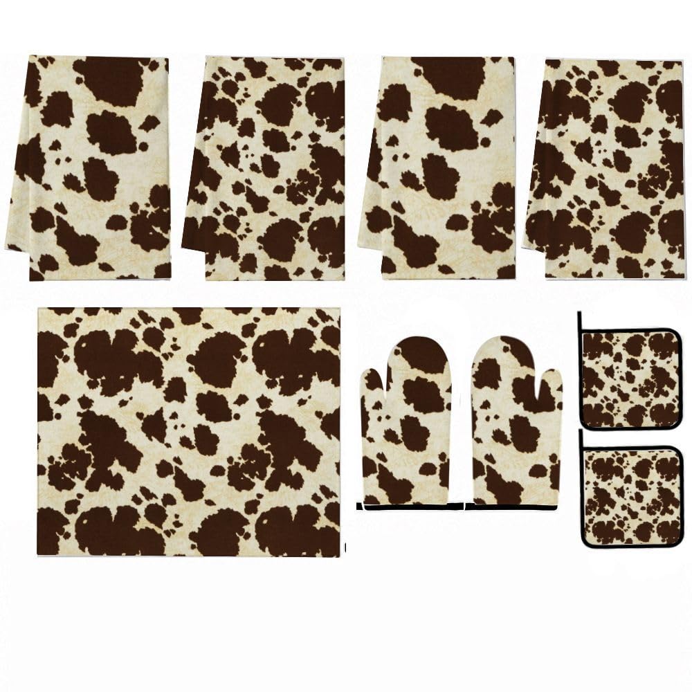 9PCS Brown Cow Print1 Cucina Decor e Accessori Set