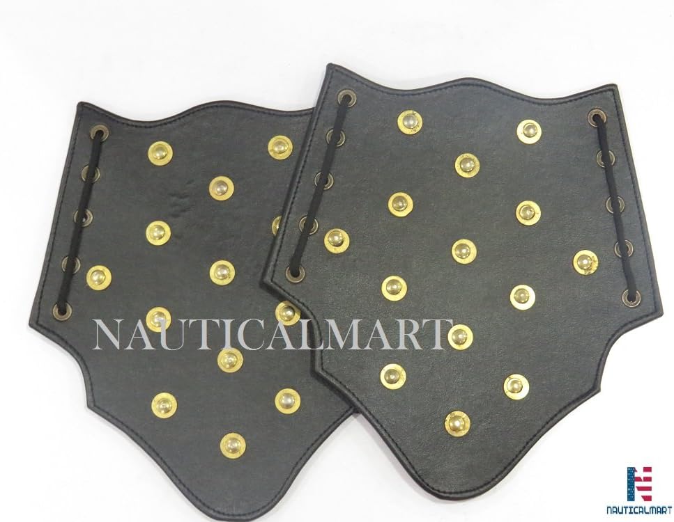 NauticalMart Black Leather Arm Bracers Studded Brass Washer Arm Guard Set