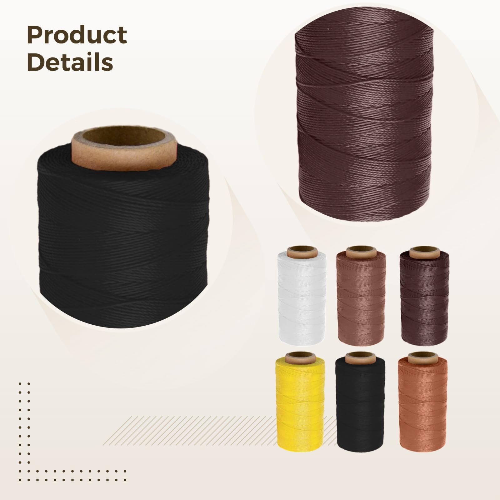 Filo cerato per cuciture a mano, 1,2 mm, in nylon, piatto, per pelle, rilegatura, progetti fai da te, confezione da 6