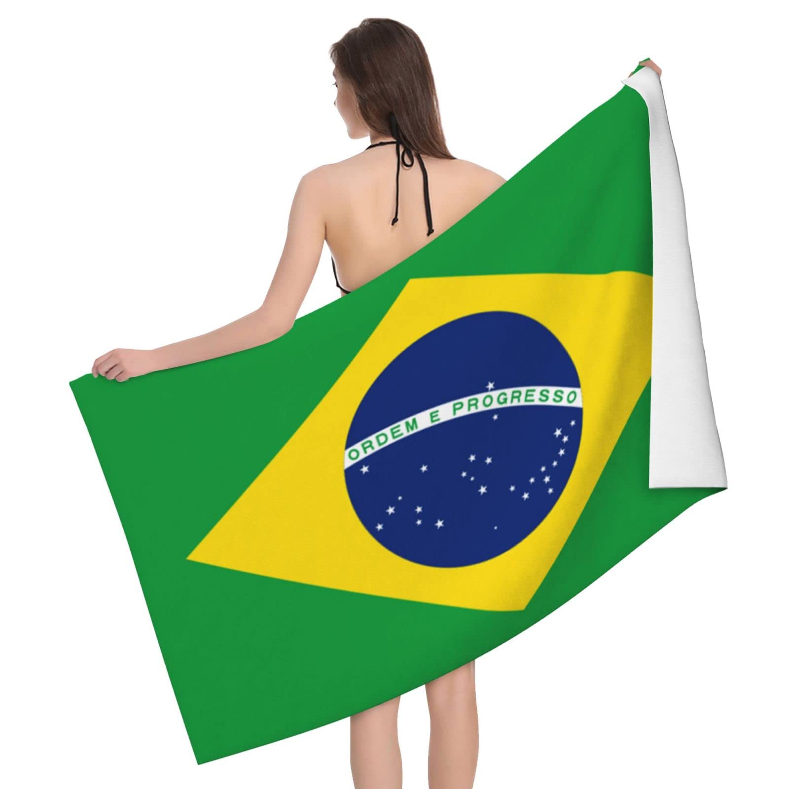 Lsjuee Flag of Brazil Microfiber Bath Towel Absorb Water Quick Dry Bath Towel, for Beach, Swimming Pool, Camping