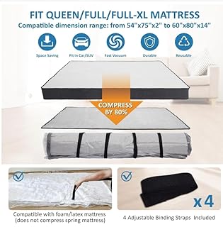Storage Logic Foam Mattress Vacuum Bag for Moving, Storage, Vacuum Seal Mattress Bag with Straps (Queen/Full/Full-XL)