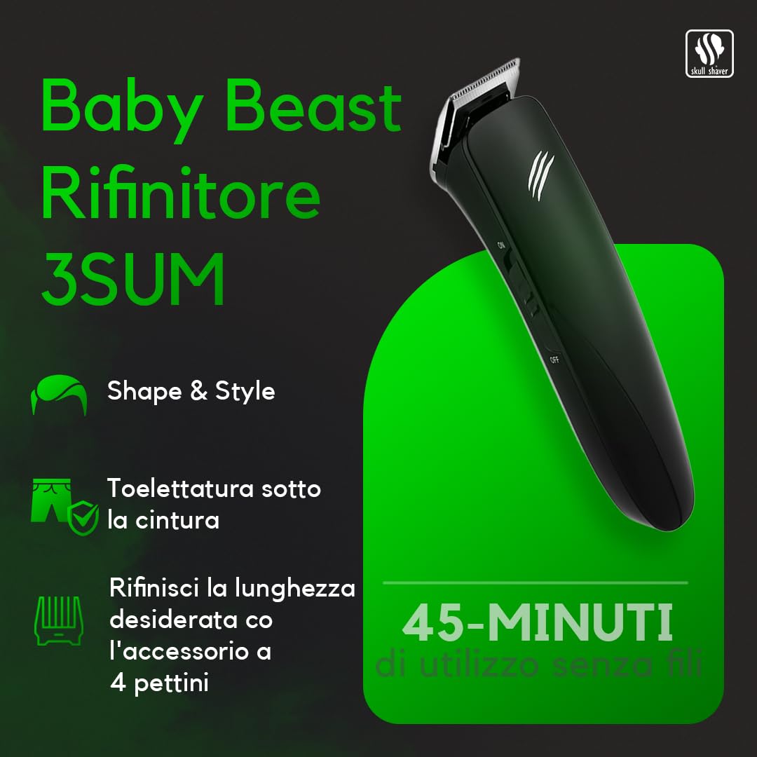 Skull Shaver Baby Beast Trimmer 3SUM, Men's Grooming Kit, with 3 Blade Attachments & Compact Design, Cordless Use - Image 2