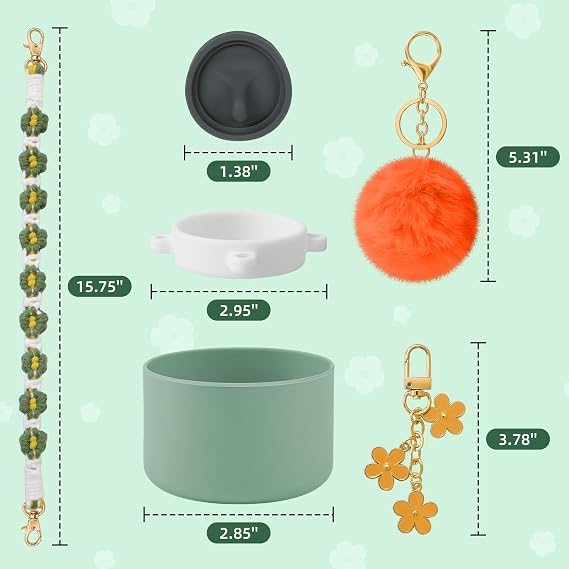 6Pcs Accessories Set Compatible with Owala 30oz & 40oz FreeSip Sway Bottles & Tumblers, Silicone Boot, Handle Strap, Replacement Stopper, Flower Charm, Plush Ball for Owalaa