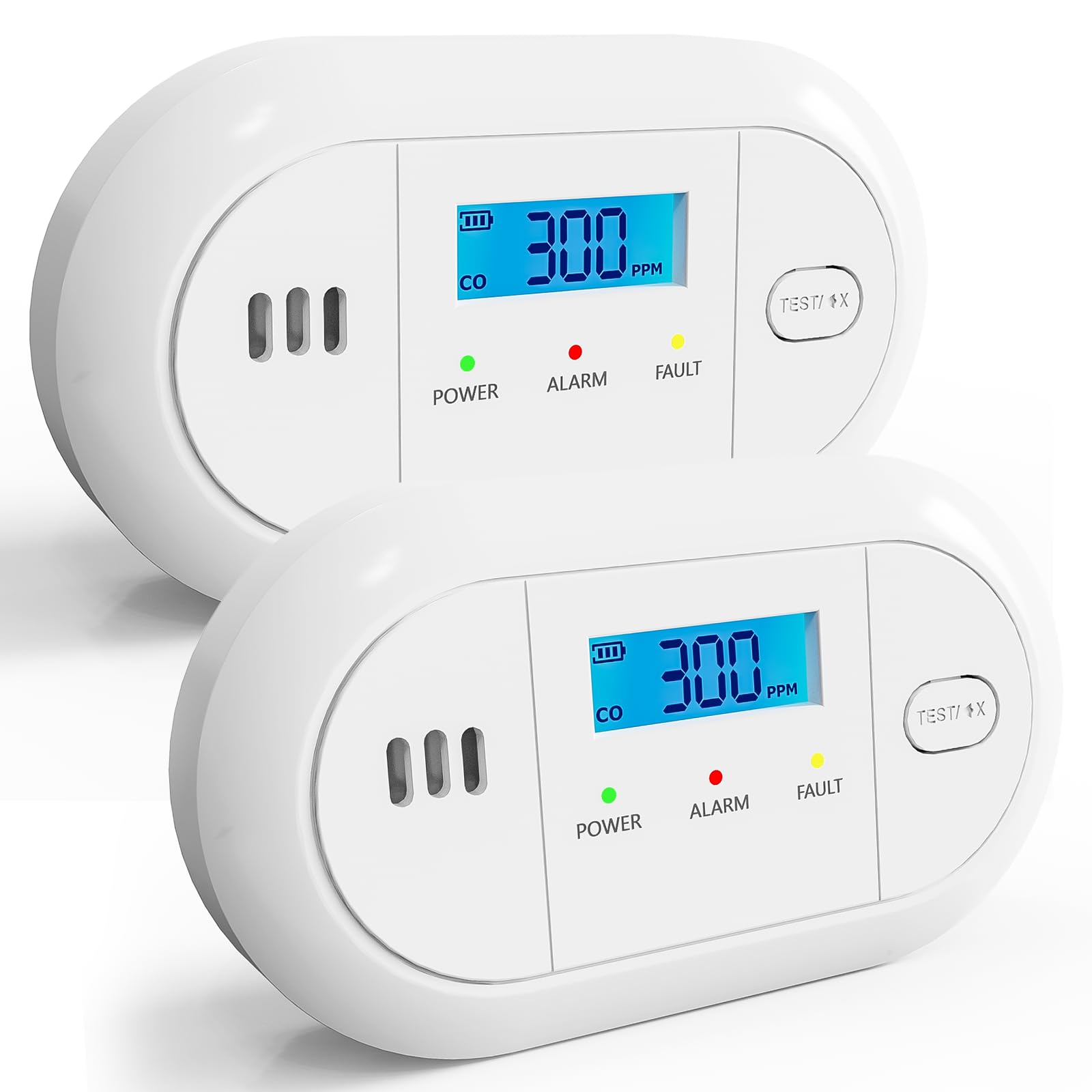 FUMIXTEX Carbon Monoxide Detector with LCD Display,CO Alarms Replaceable Battery Powered,10 Year Sensor Life Portable CO Detectors for Travel,2 PCS