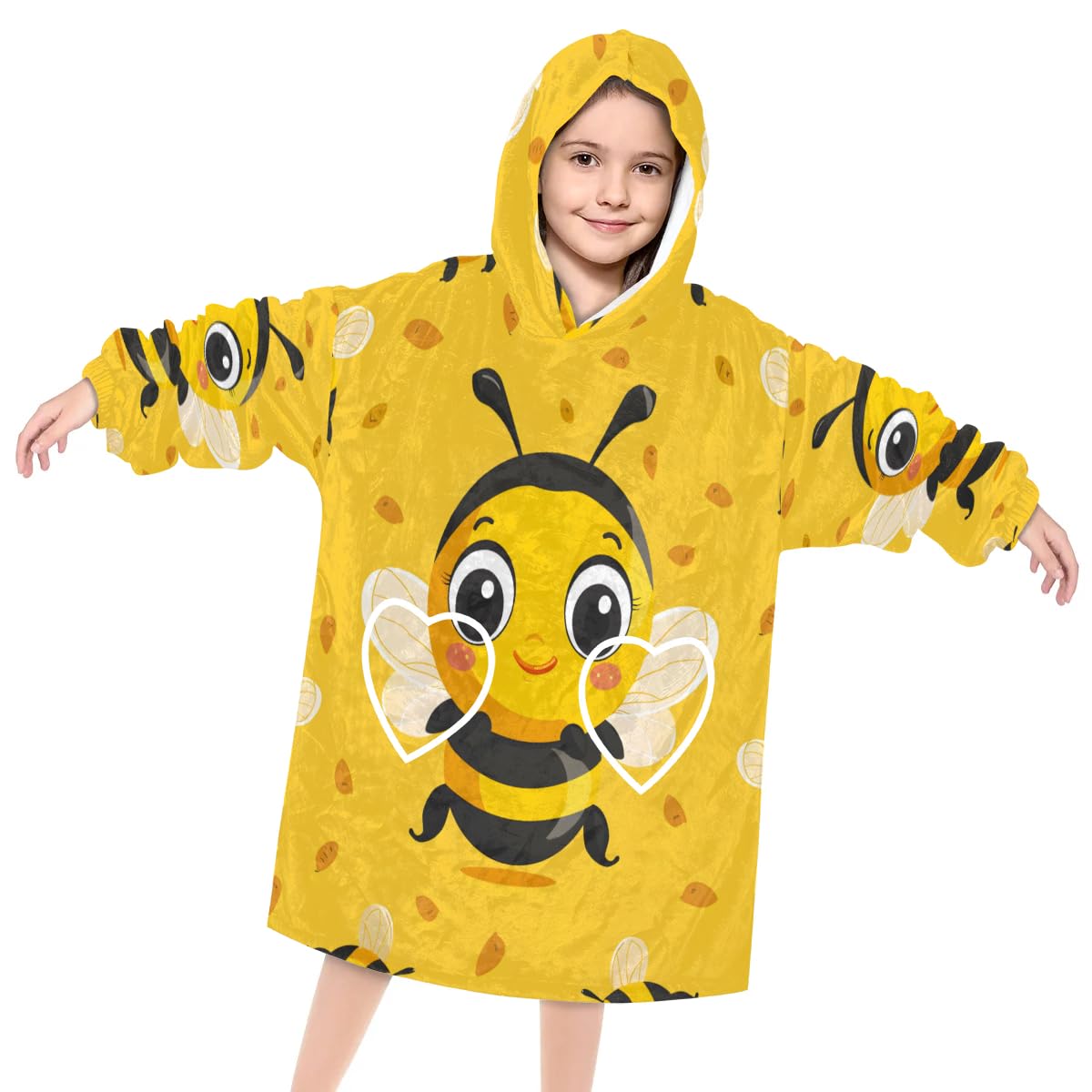 Pardick Wearable Blanket Hoodie for Kids, Diverse Bee Fleece Sweatshirt Blanket Oversized Blanket Sweatshirt with Pocket Flannel Warm Hooded Blanket 6-10 Year Old Girl Boy Gift, One Size