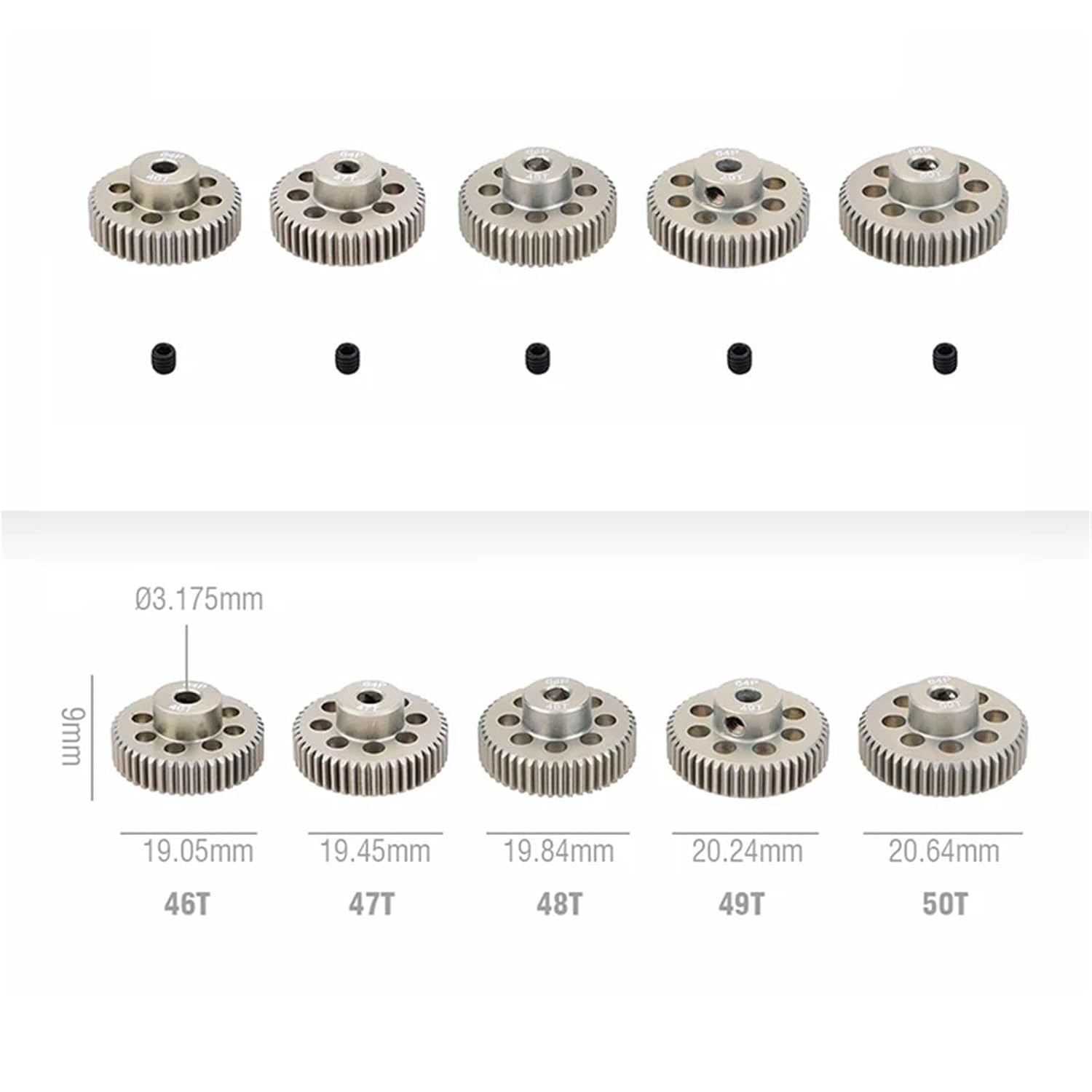 64DP 3.175mm 36T 37T 38T 39T40T 41T 42T 43T 45T 48T 50T Aluminum Alloy Metal Pinion Motor Gear 1Pcs(36T)