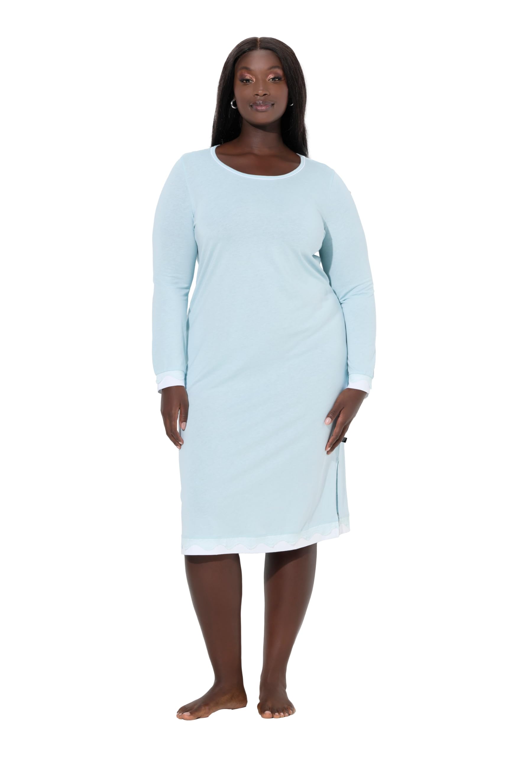 Ulla Popken Damen große Größen Übergrößen Plus Size Nachthemd, Spitze, Oversized, Rundhals, Langarm 812438
