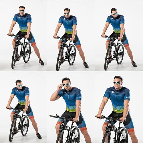 Miniatura 6 de Conjunto de ropa de ciclismo para hombre, camisetas de ciclismo de carretera + pantalones cortos de secado rápido con cremallera completa